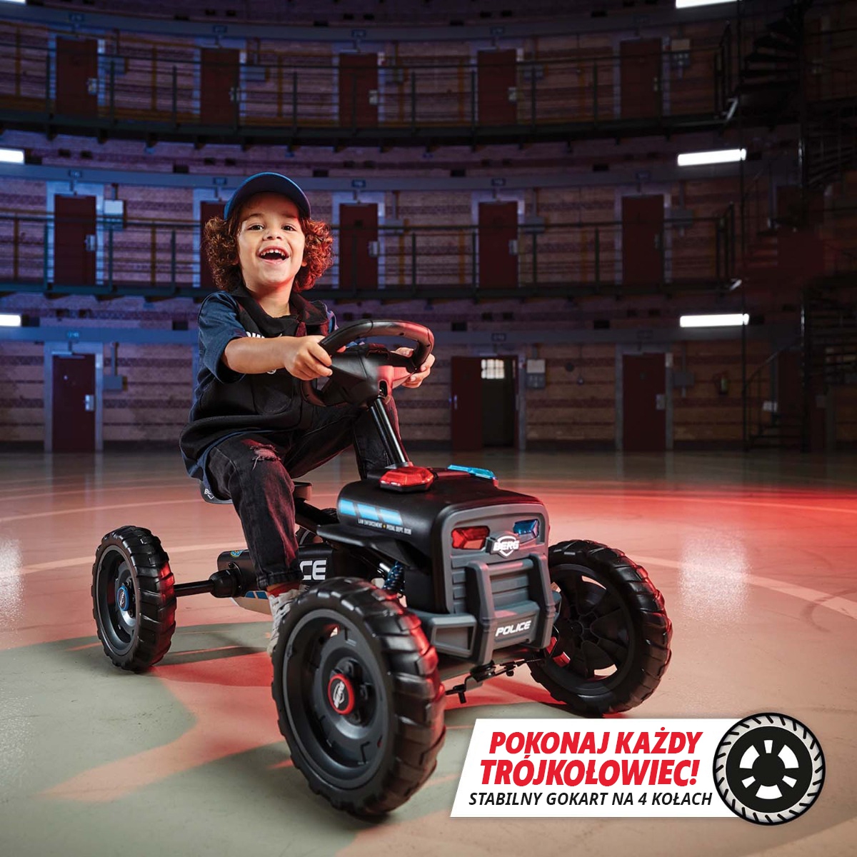 Gokart na pedały buzzy police 2-5 lat do 30 kg dźwięk + światło