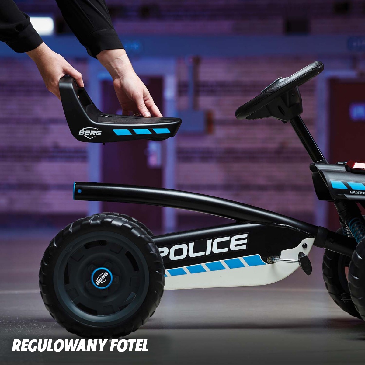 Gokart na pedały buzzy police 2-5 lat do 30 kg dźwięk + światło