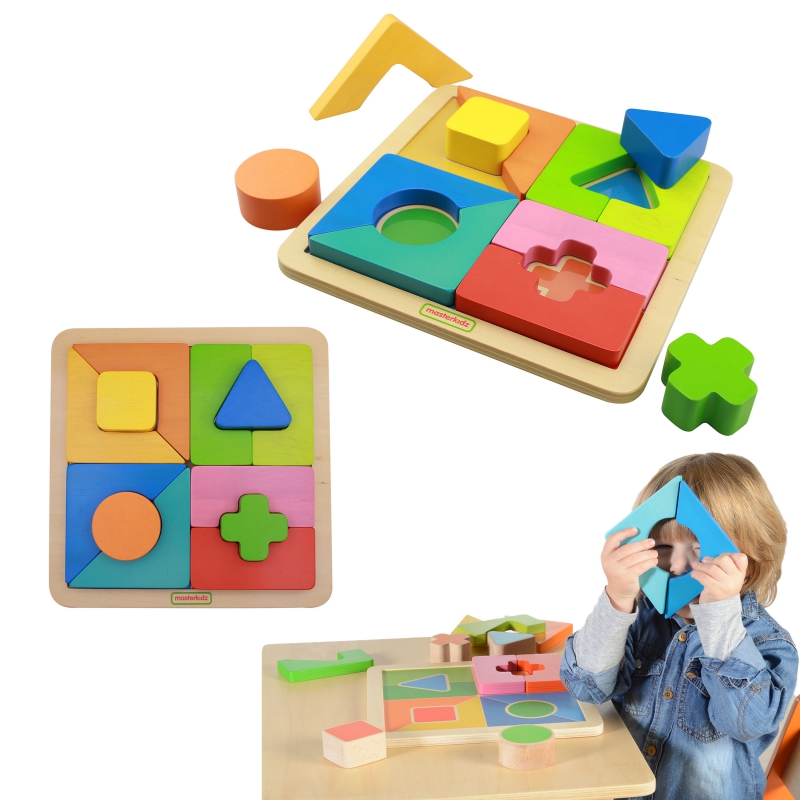 Drewniane Puzzle Geometryczne 12 Elementów Masterkidz Montessori