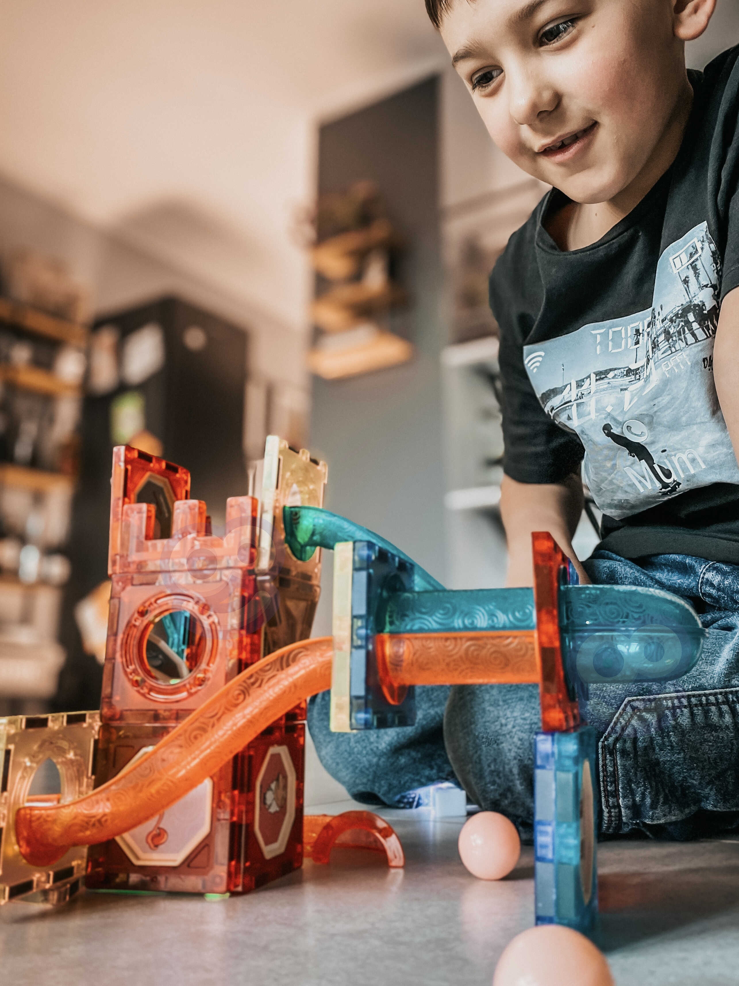 Klocki magnetyczne tor kulkowy świetlny 75 el.