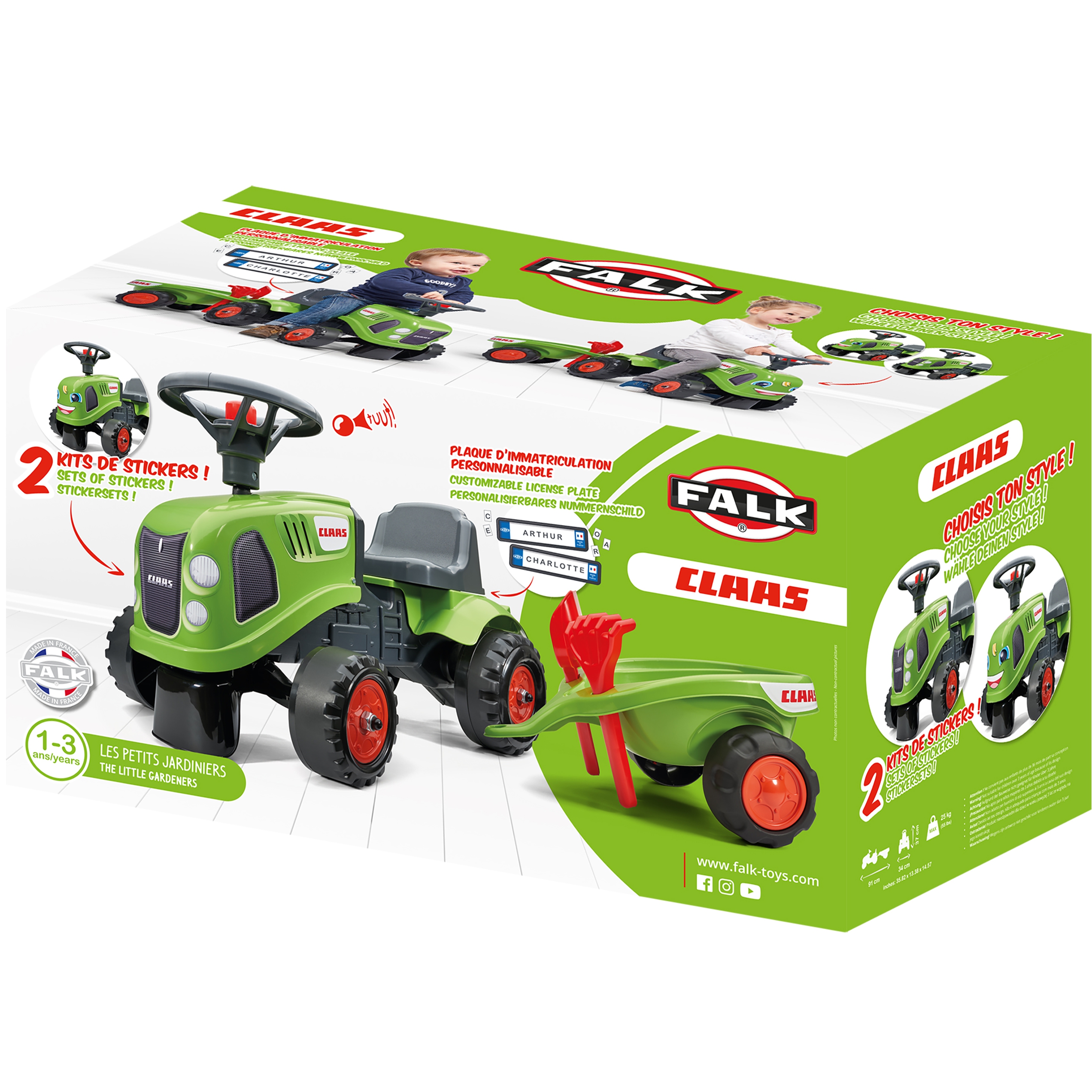 Traktorek baby claas zielony z przyczepką + akc. od 1 roku