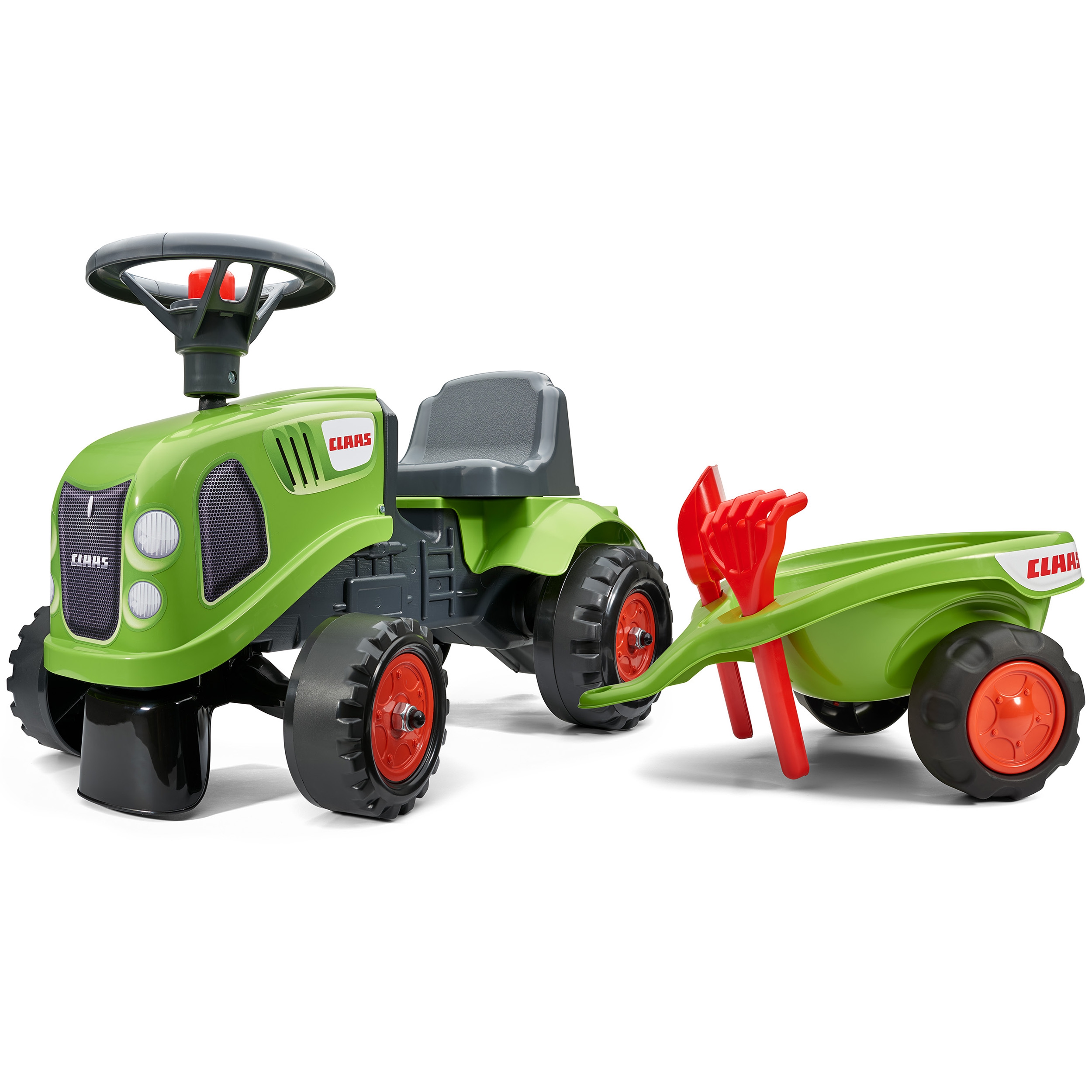 Traktorek baby claas zielony z przyczepką + akc. od 1 roku