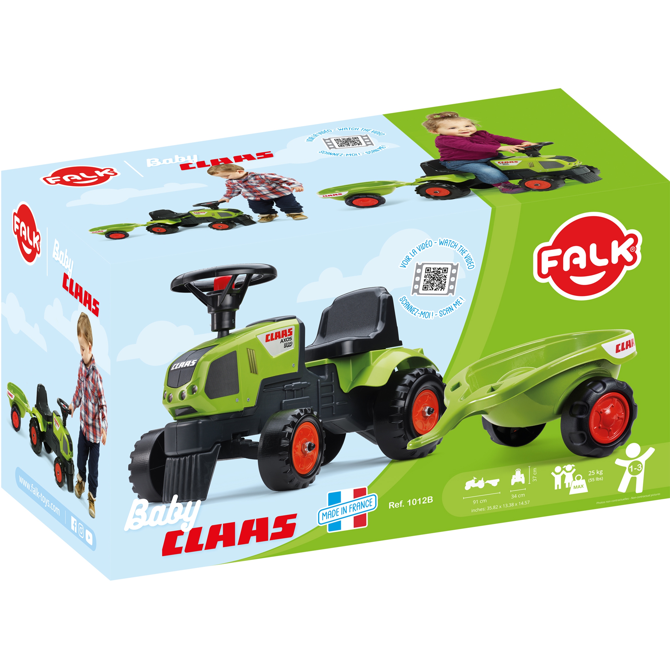 Traktorek baby claas axos 310 zielony z przyczepką od 1 roku