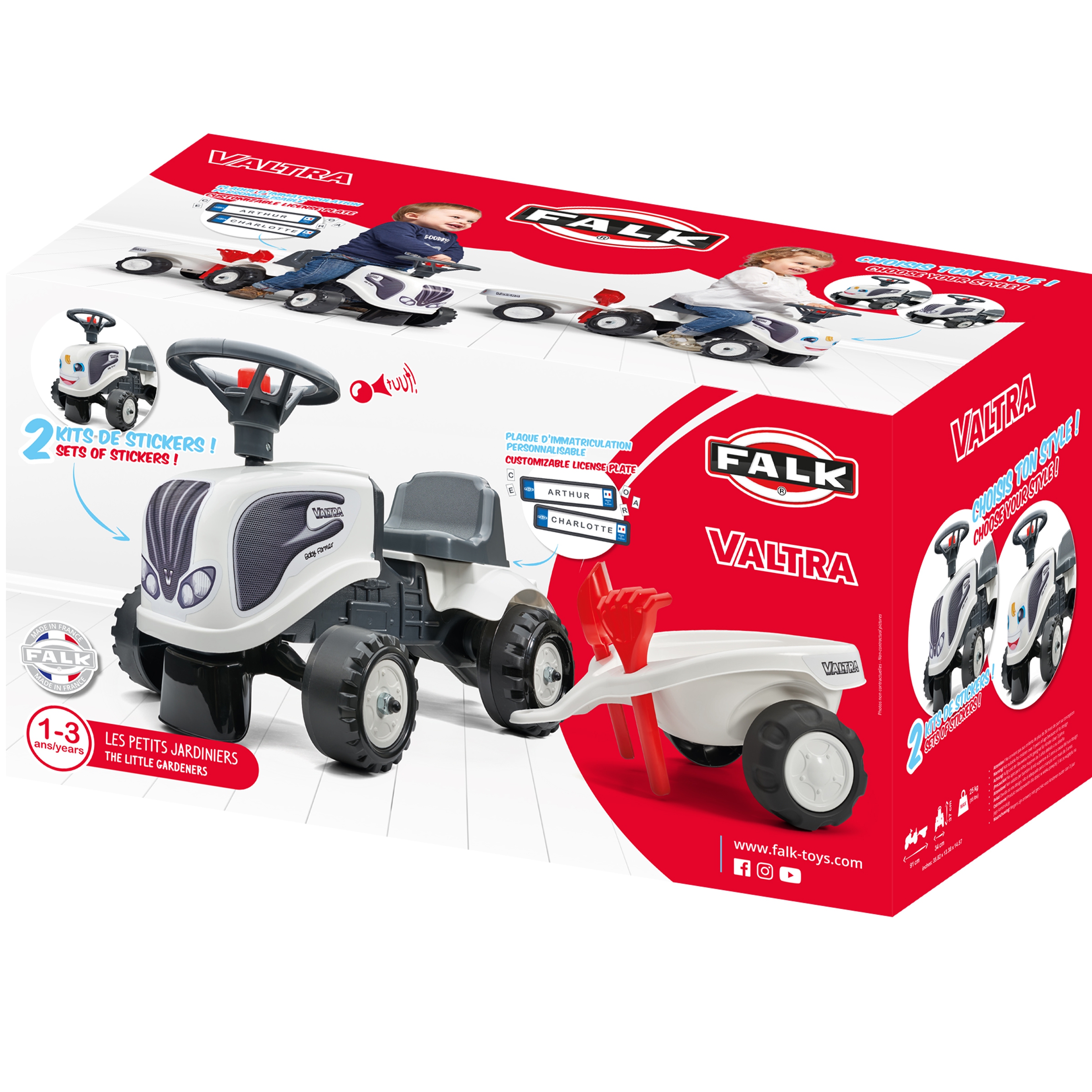 Traktorek baby valtra biały z przyczepką + akc. od 1 roku
