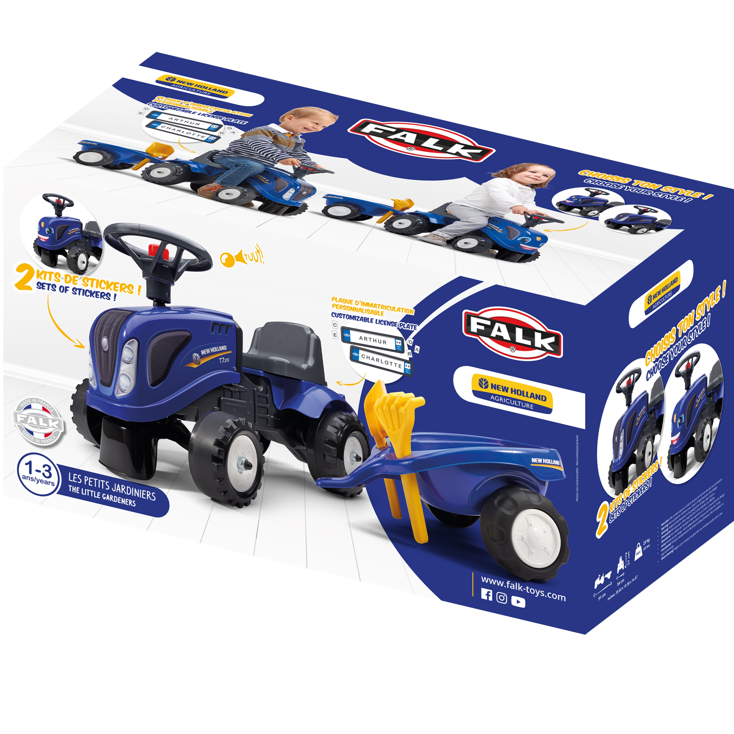 Traktorek baby new holland niebieski z przyczepką + akc. od 1 roku
