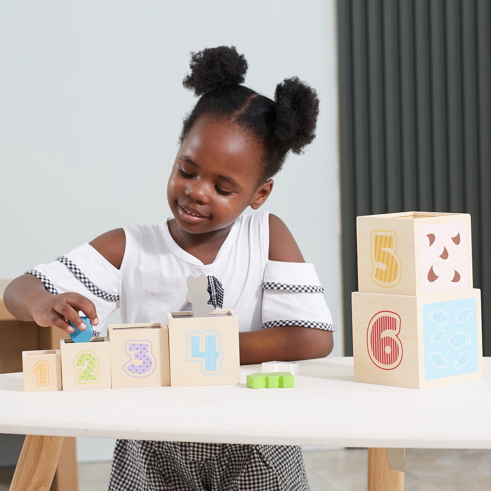 Drewniana piramidka układanka klocki sorter montessori