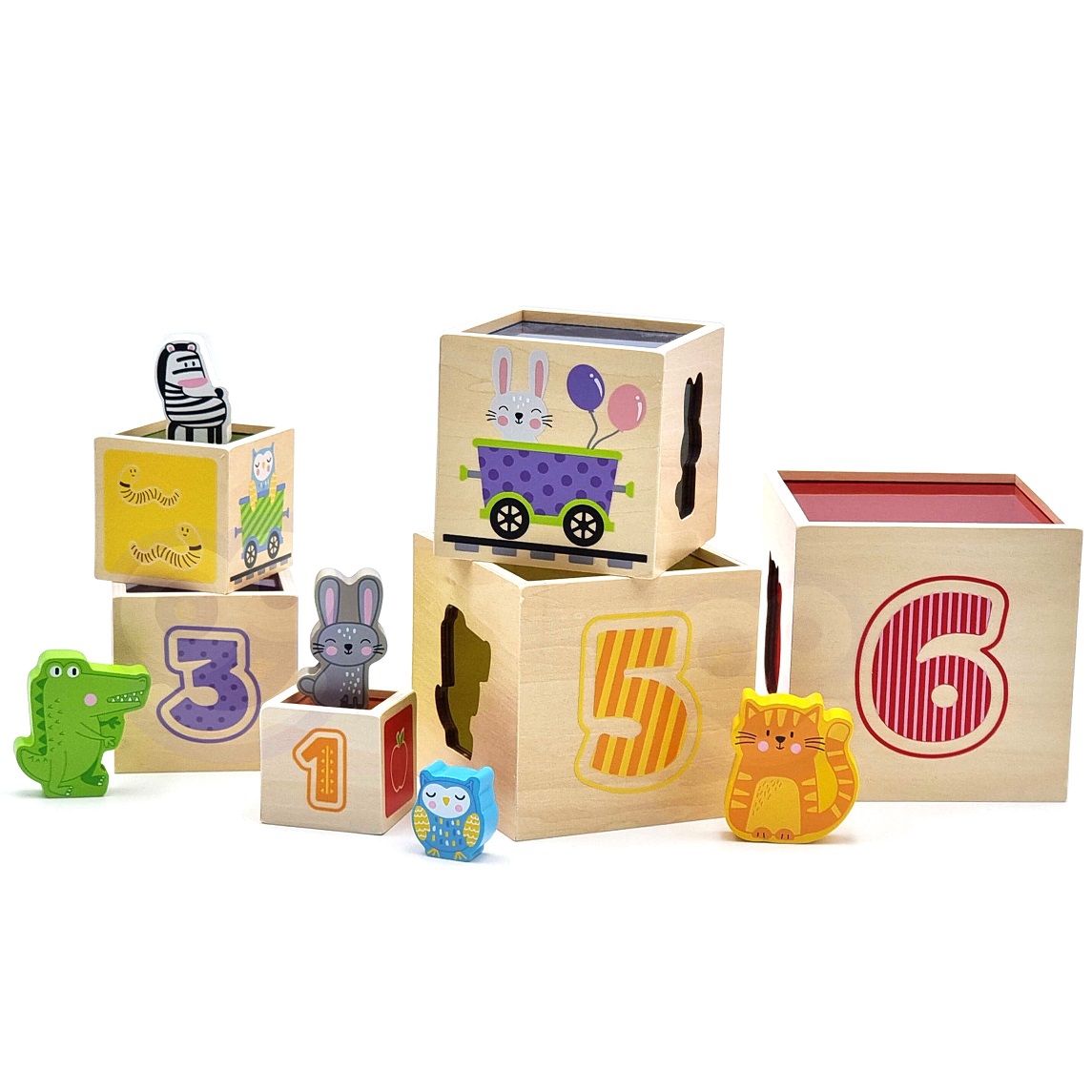 Drewniana piramidka układanka klocki sorter montessori