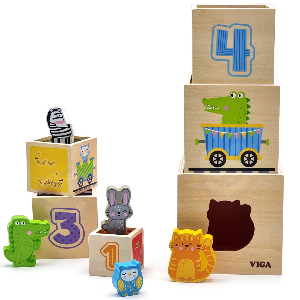 Drewniana piramidka układanka klocki sorter montessori