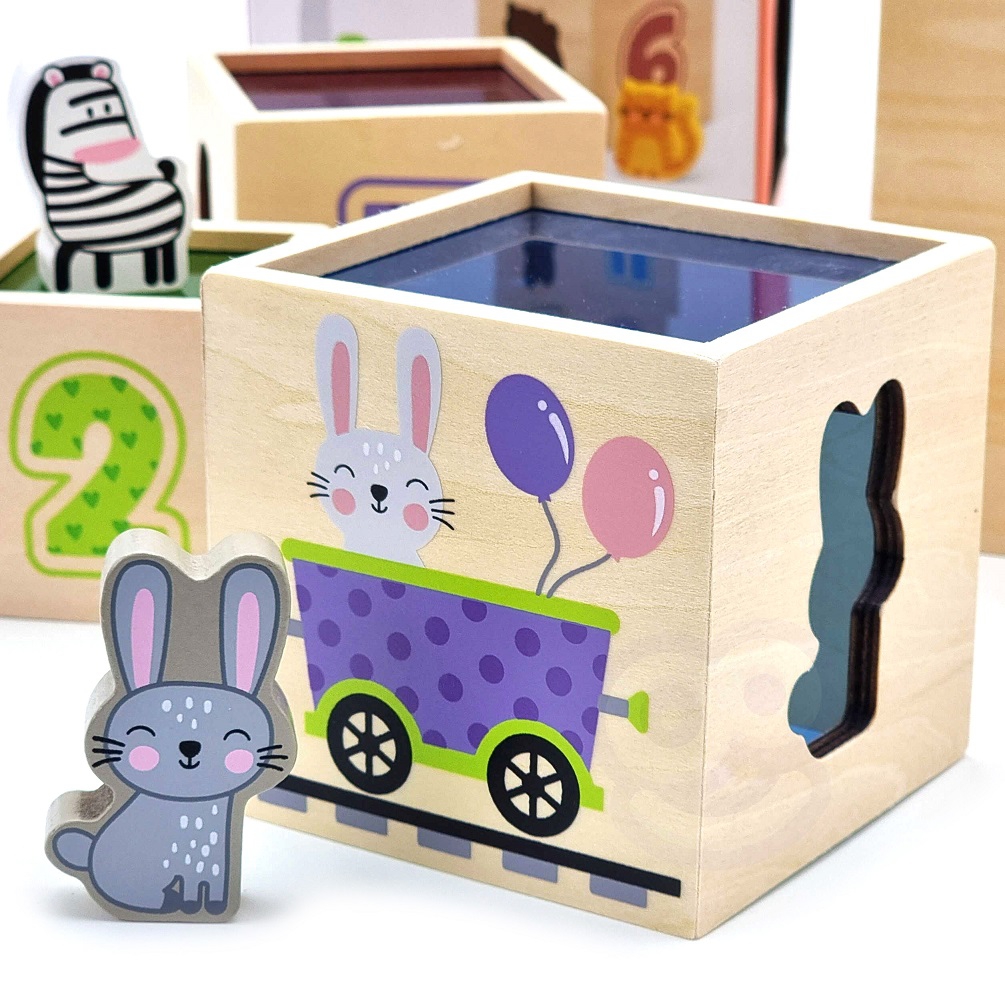 Drewniana piramidka układanka klocki sorter montessori