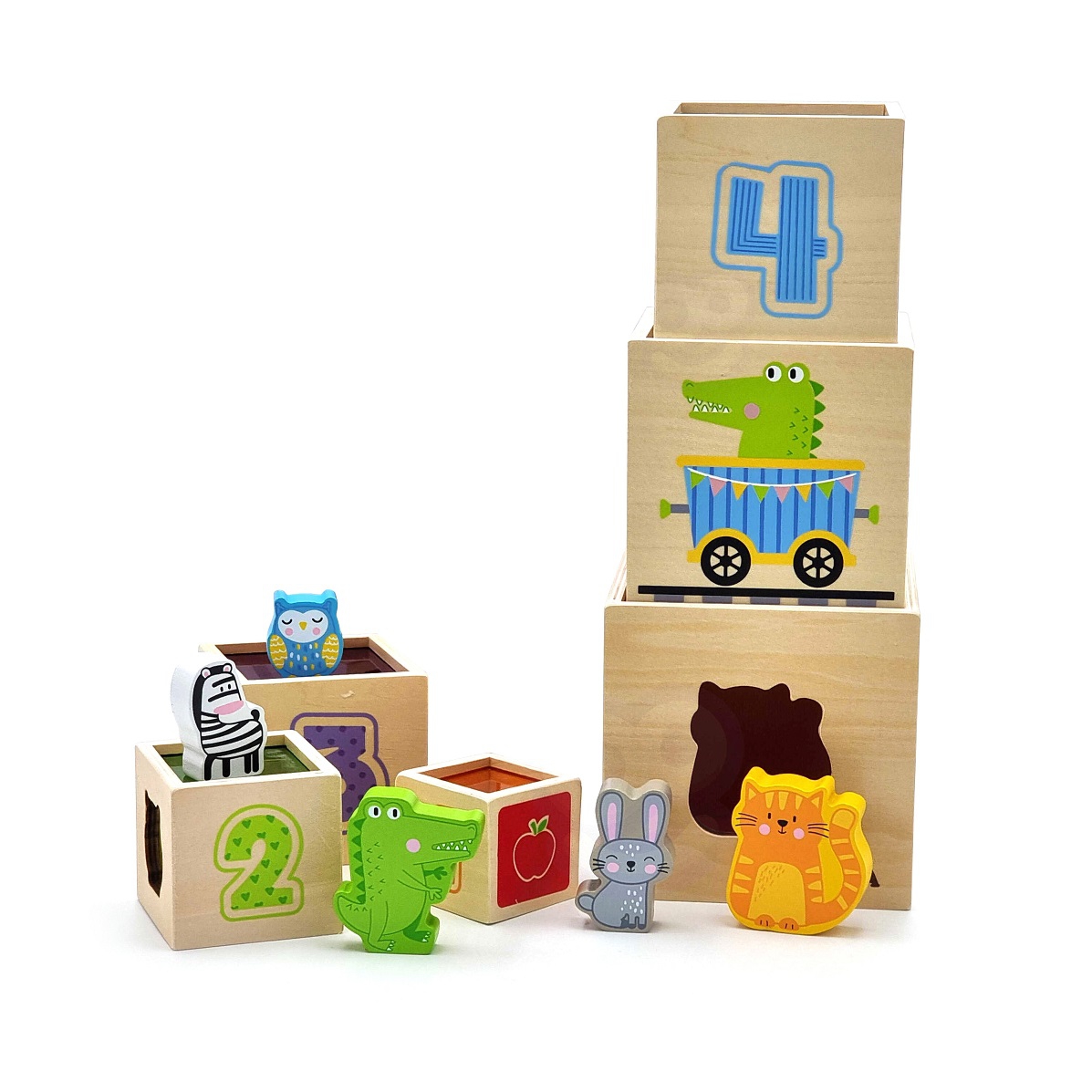 Drewniana piramidka układanka klocki sorter montessori