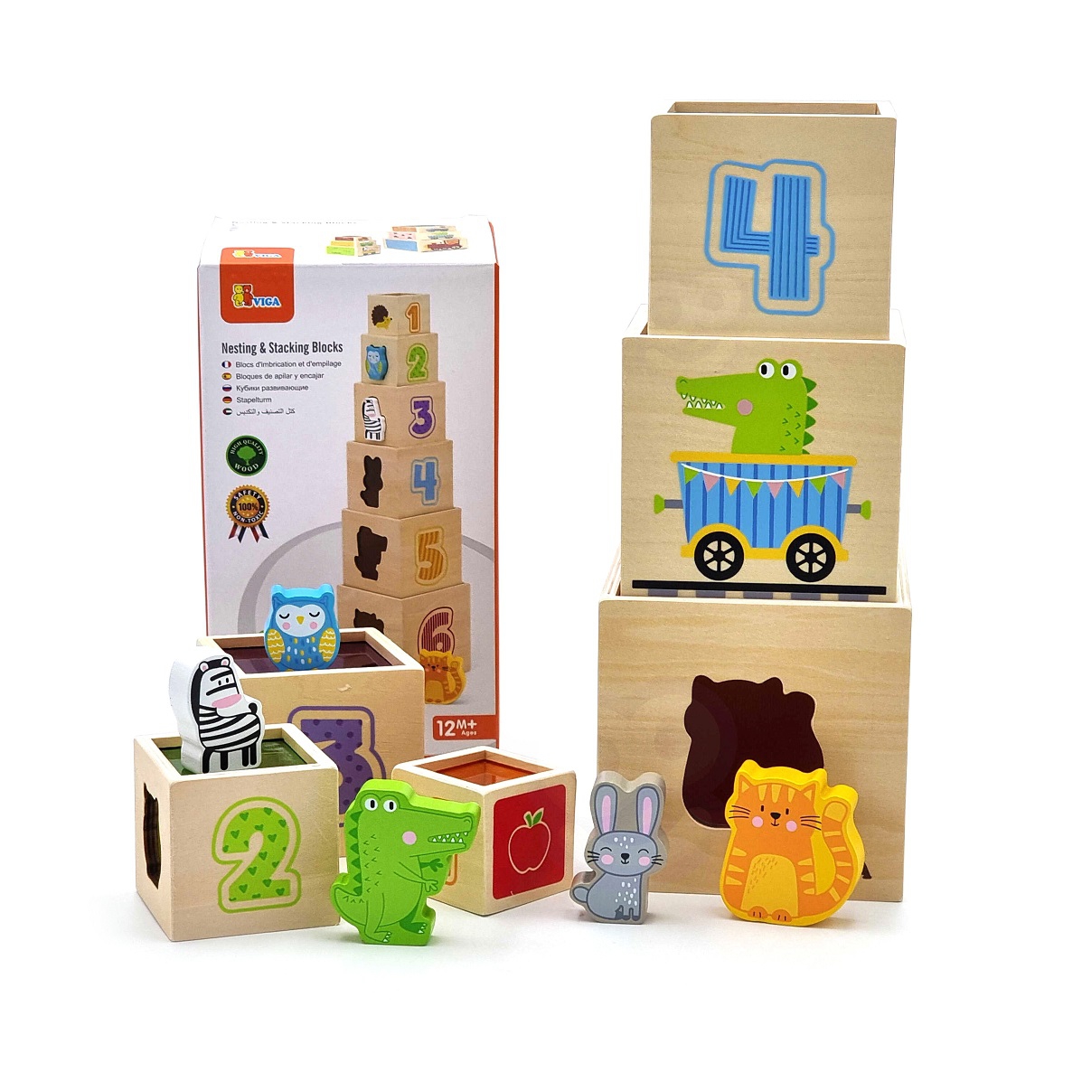 Drewniana piramidka układanka klocki sorter montessori