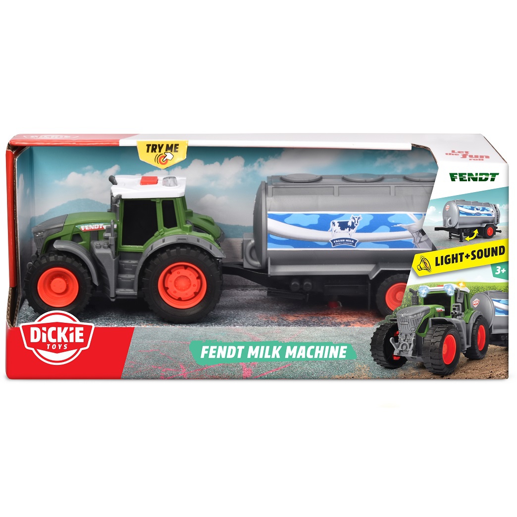 Farm traktor fendt z przyczepką na mleko 26cm