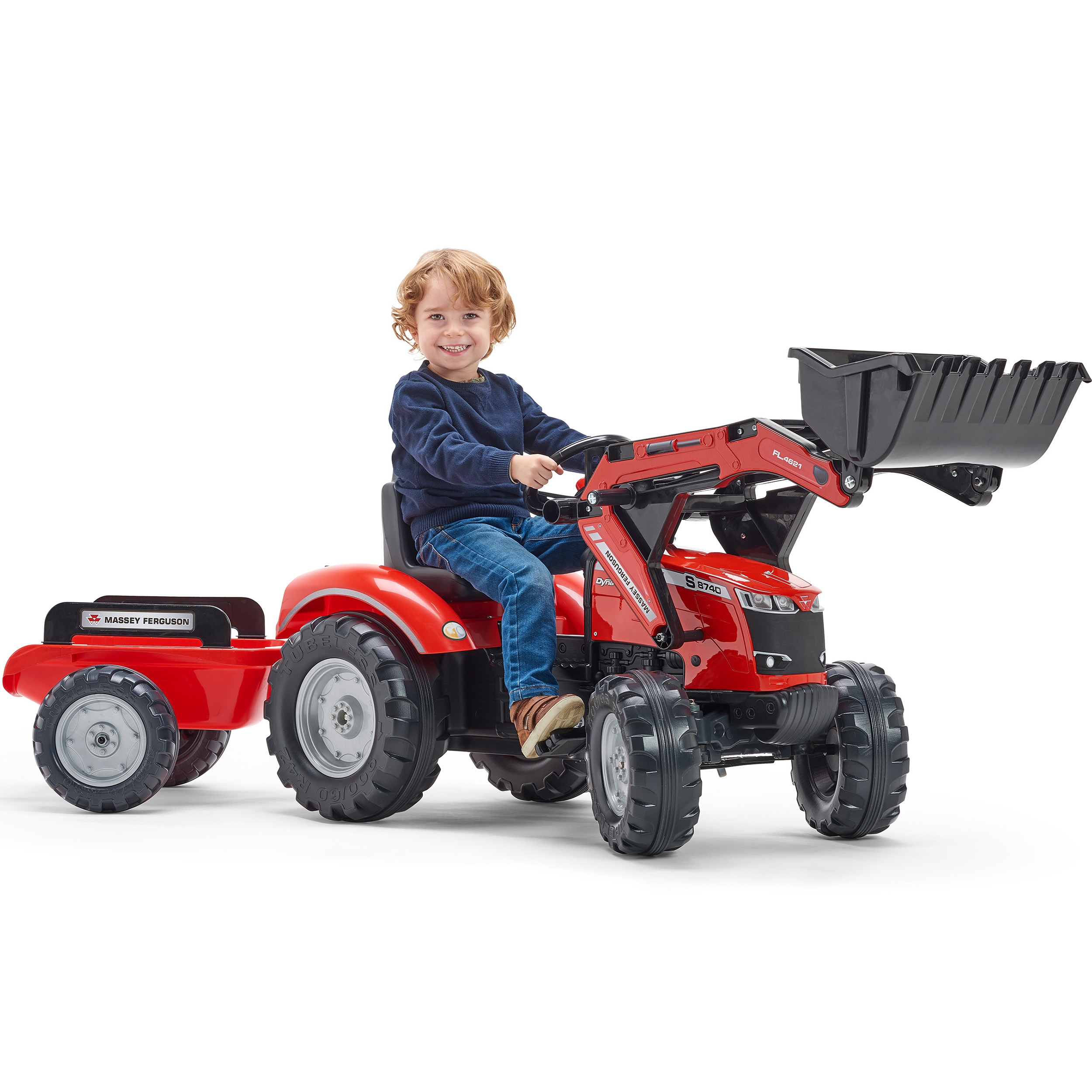 Traktor massey ferguson czerwony na pedały z przyczepką od 3 lat