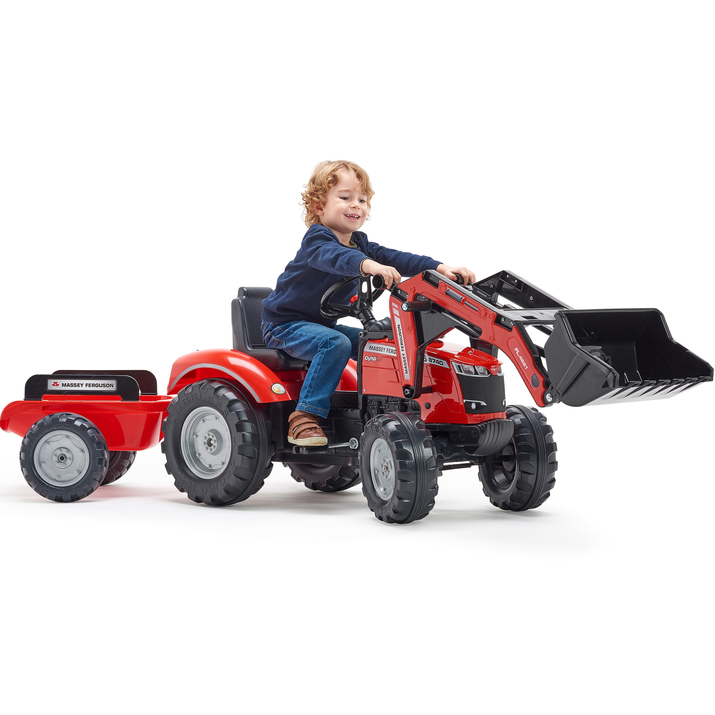 Traktor massey ferguson czerwony na pedały z przyczepką od 3 lat