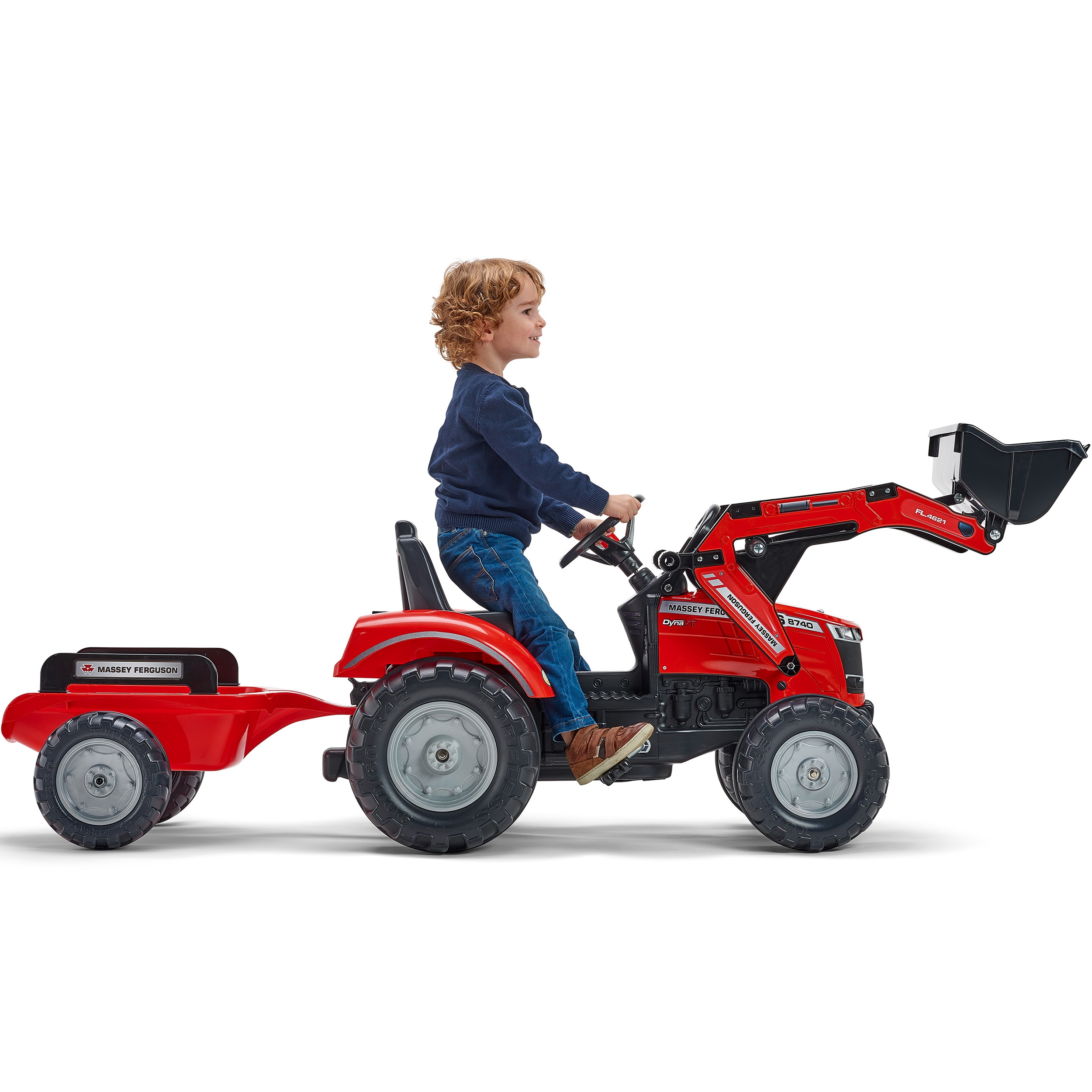 Traktor massey ferguson czerwony na pedały z przyczepką od 3 lat