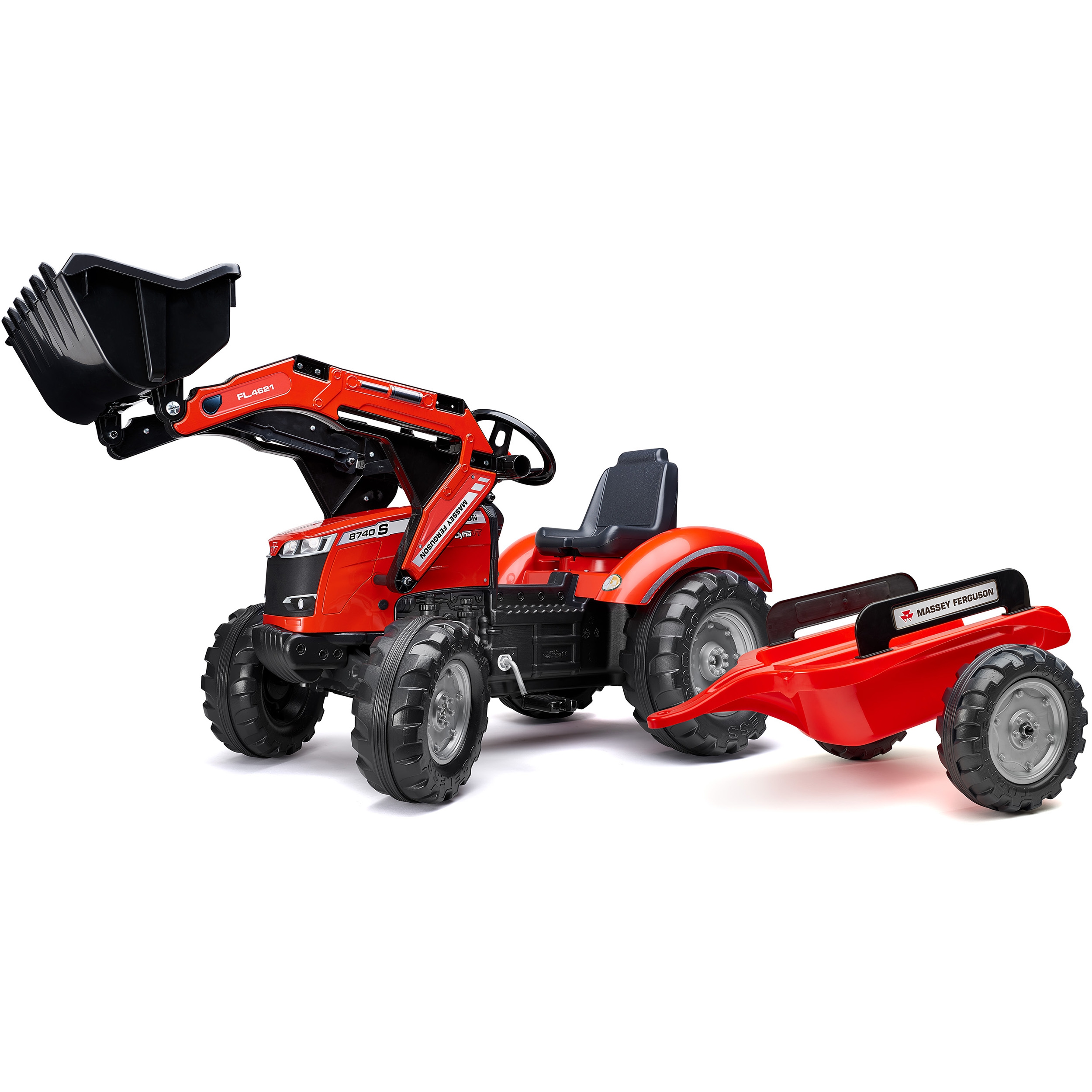 Traktor massey ferguson czerwony na pedały z przyczepką od 3 lat