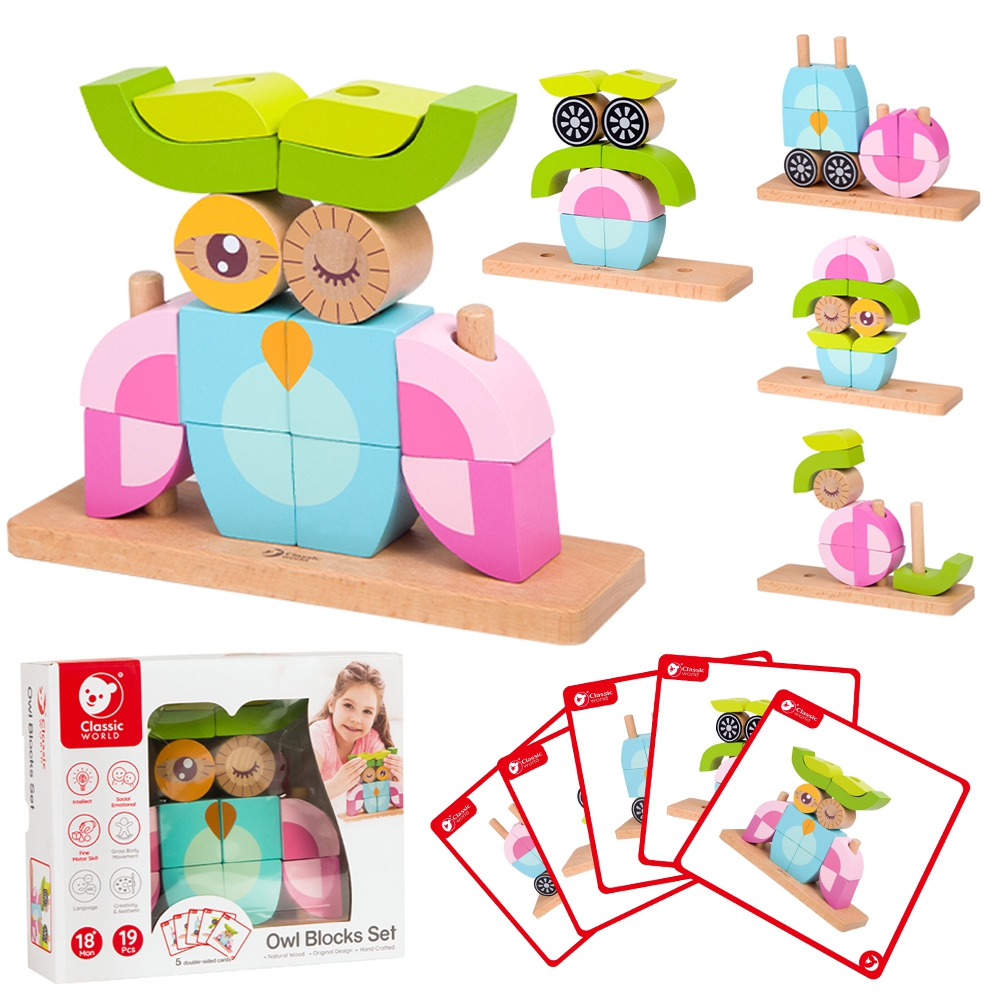 Kreatywne drewniane klocki przestrzenne 3d sowa