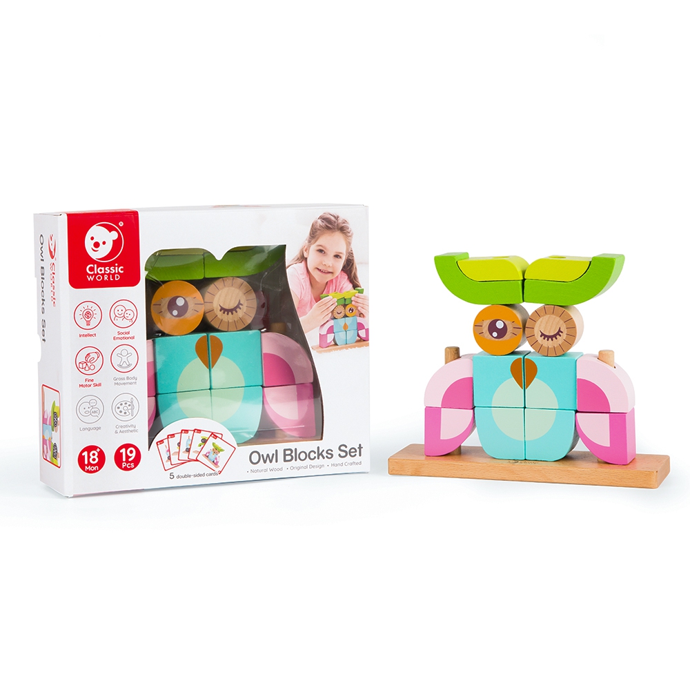 Kreatywne drewniane klocki przestrzenne 3d sowa