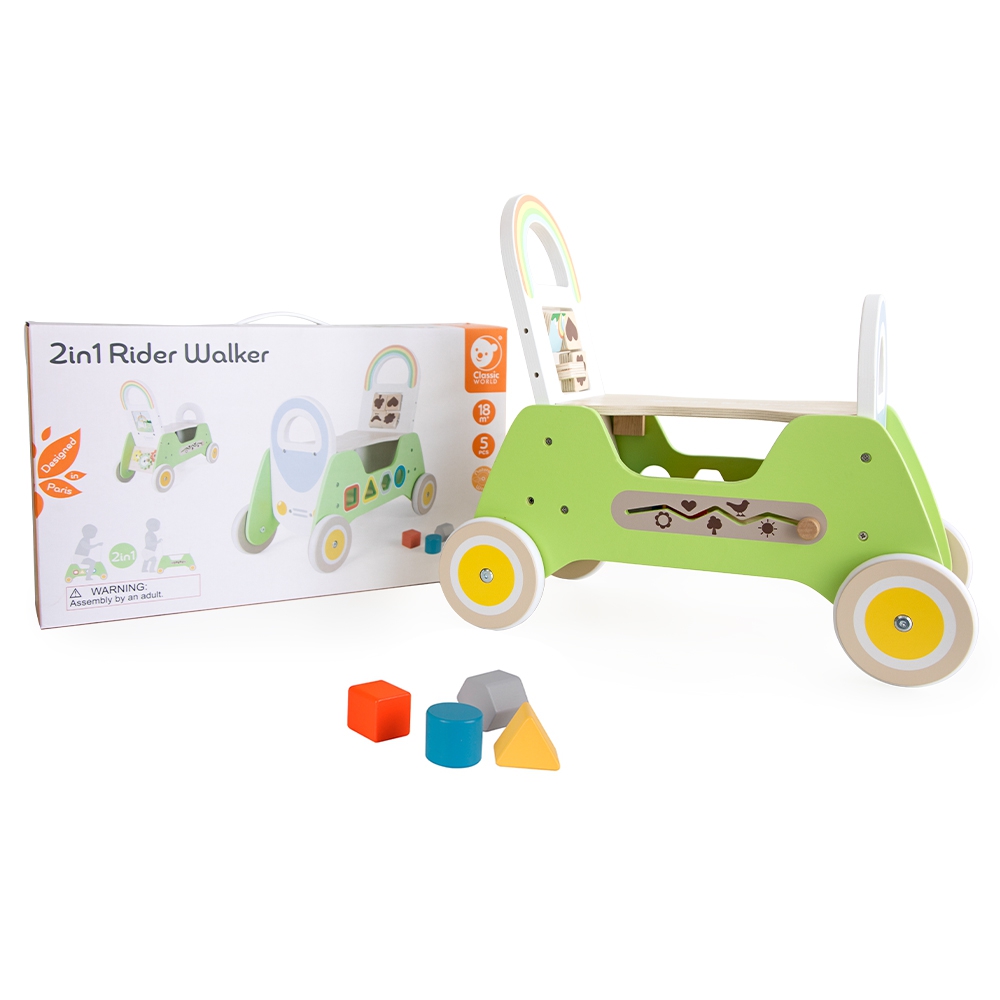 Drewniany jeździk montessori pchacz 2w1