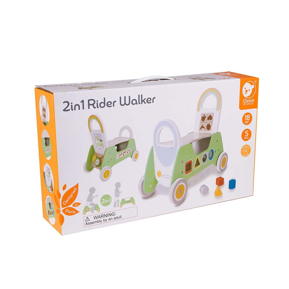 Drewniany jeździk montessori pchacz 2w1