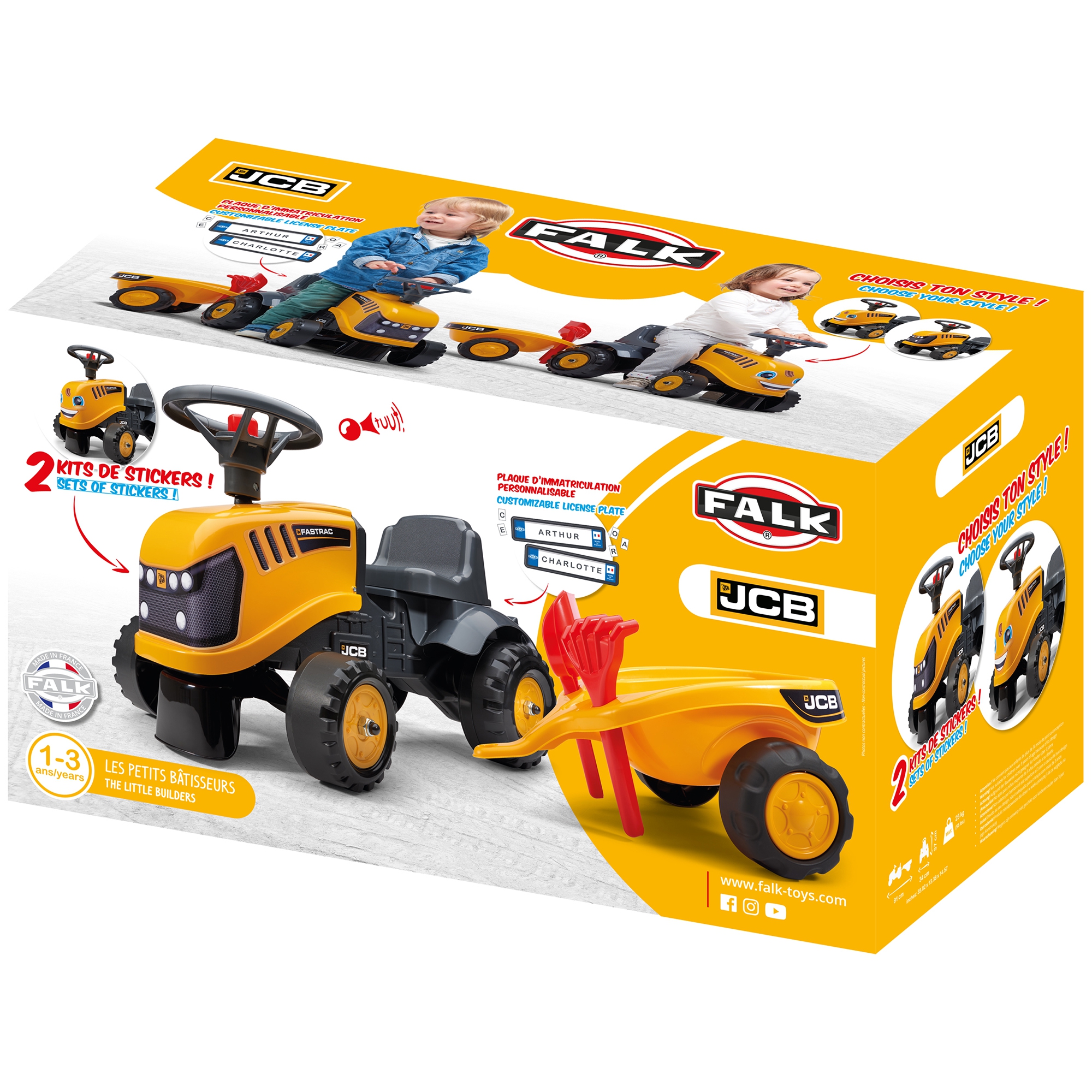 Traktorek jcb pomarańćzowy z przyczepką od 1 roku