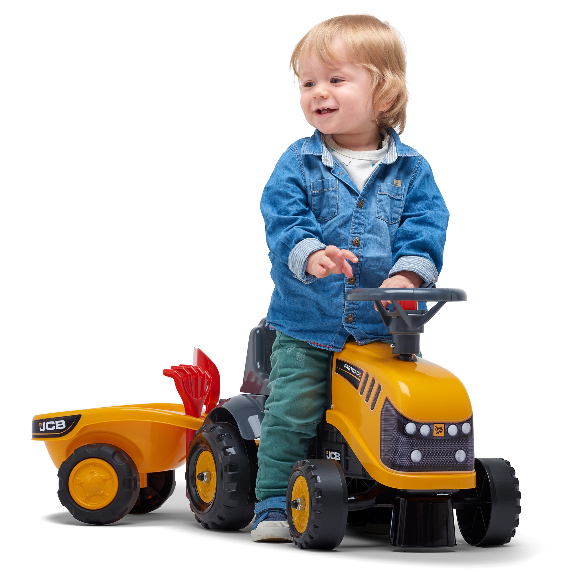 Traktorek jcb pomarańćzowy z przyczepką od 1 roku