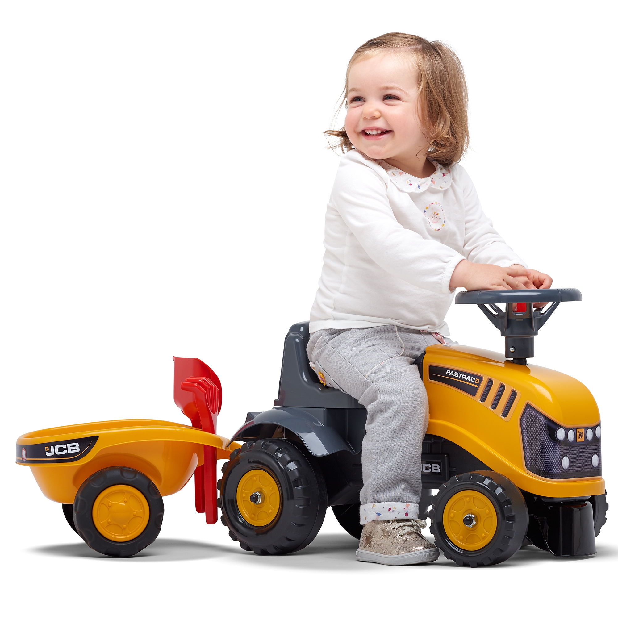 Traktorek jcb pomarańćzowy z przyczepką od 1 roku
