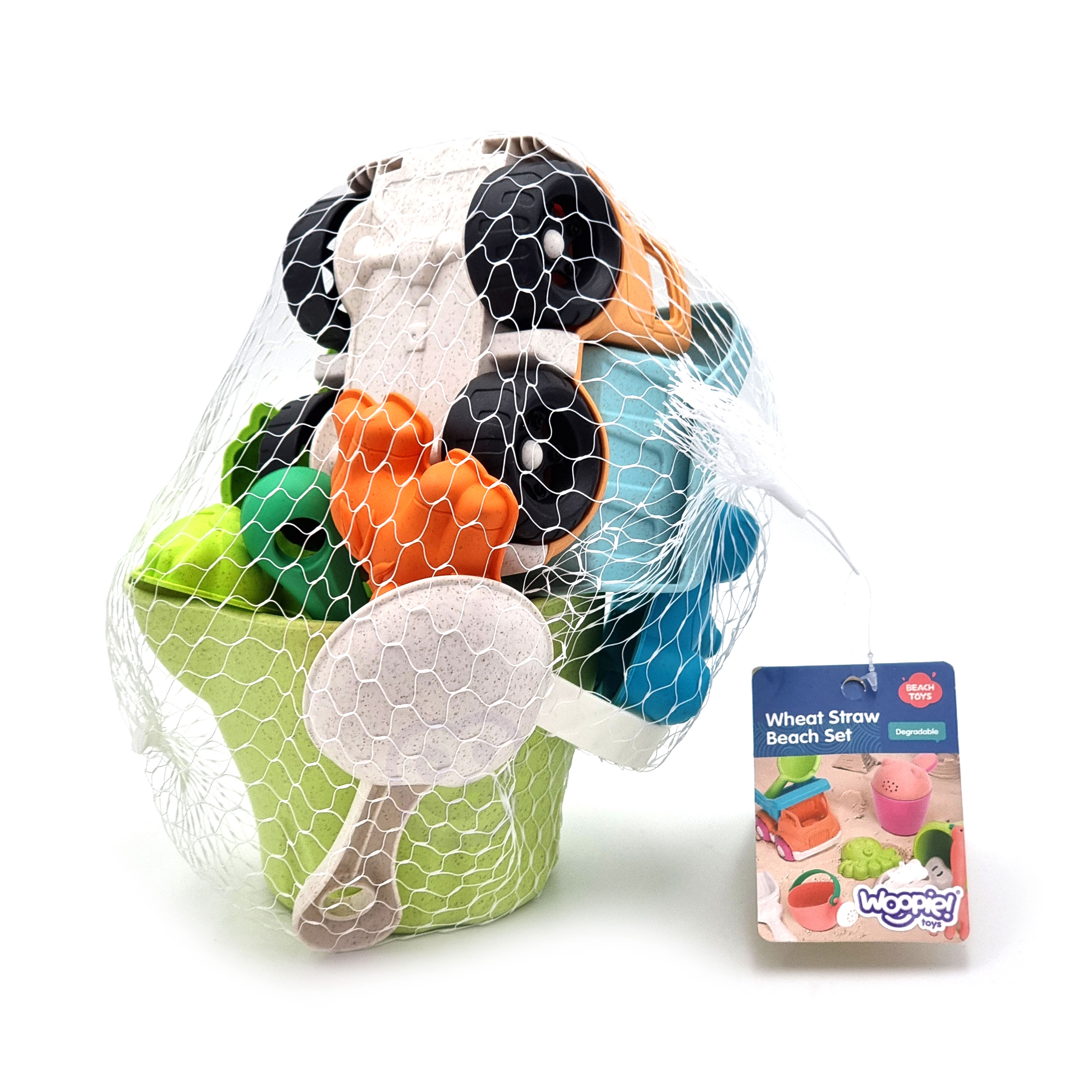 Zestaw do piasku w wiaderku z samochodem 11 el. biodegradowalny organiczny materiał