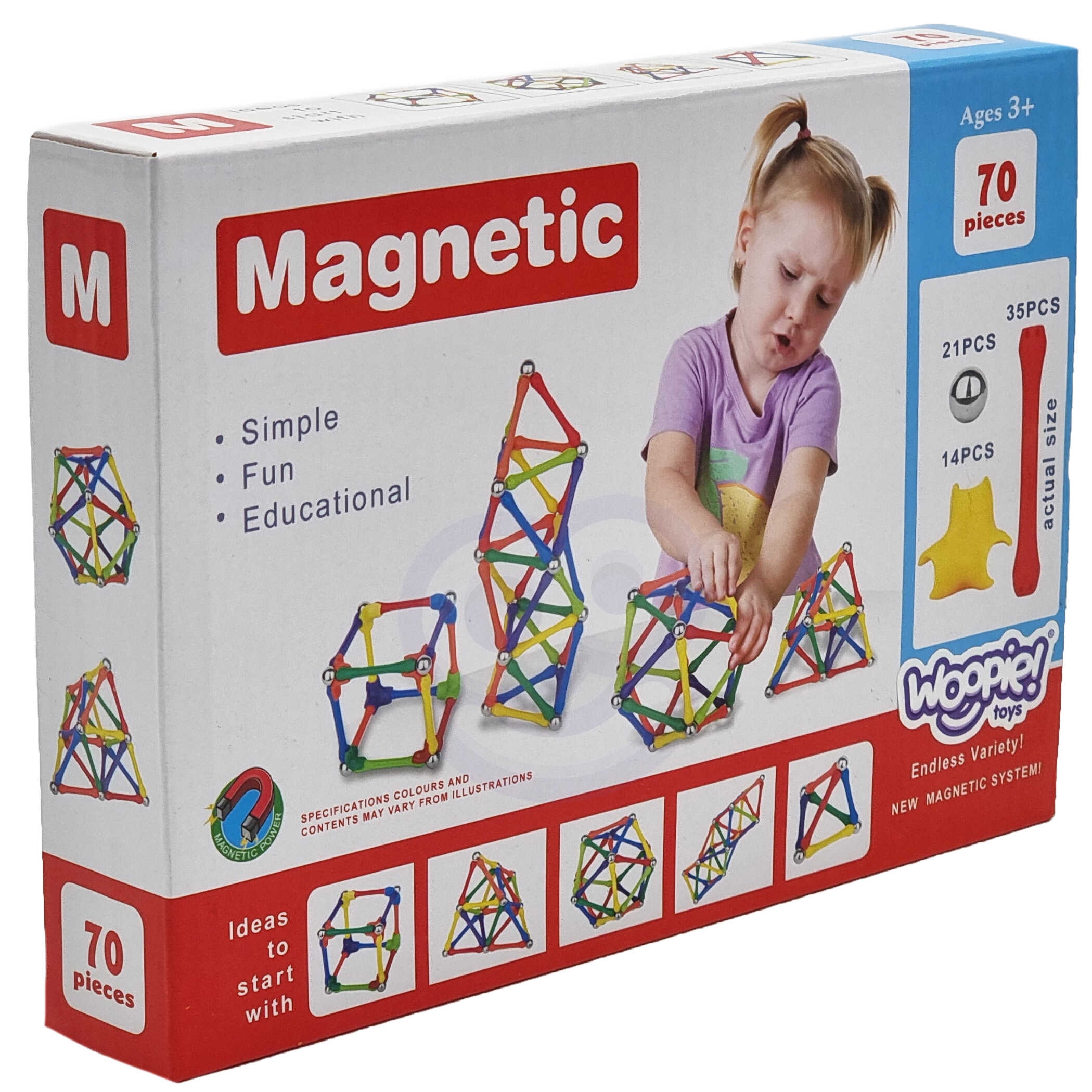 Klocki magnetyczne konstrukcyjne układanka kreatywna 70 el.