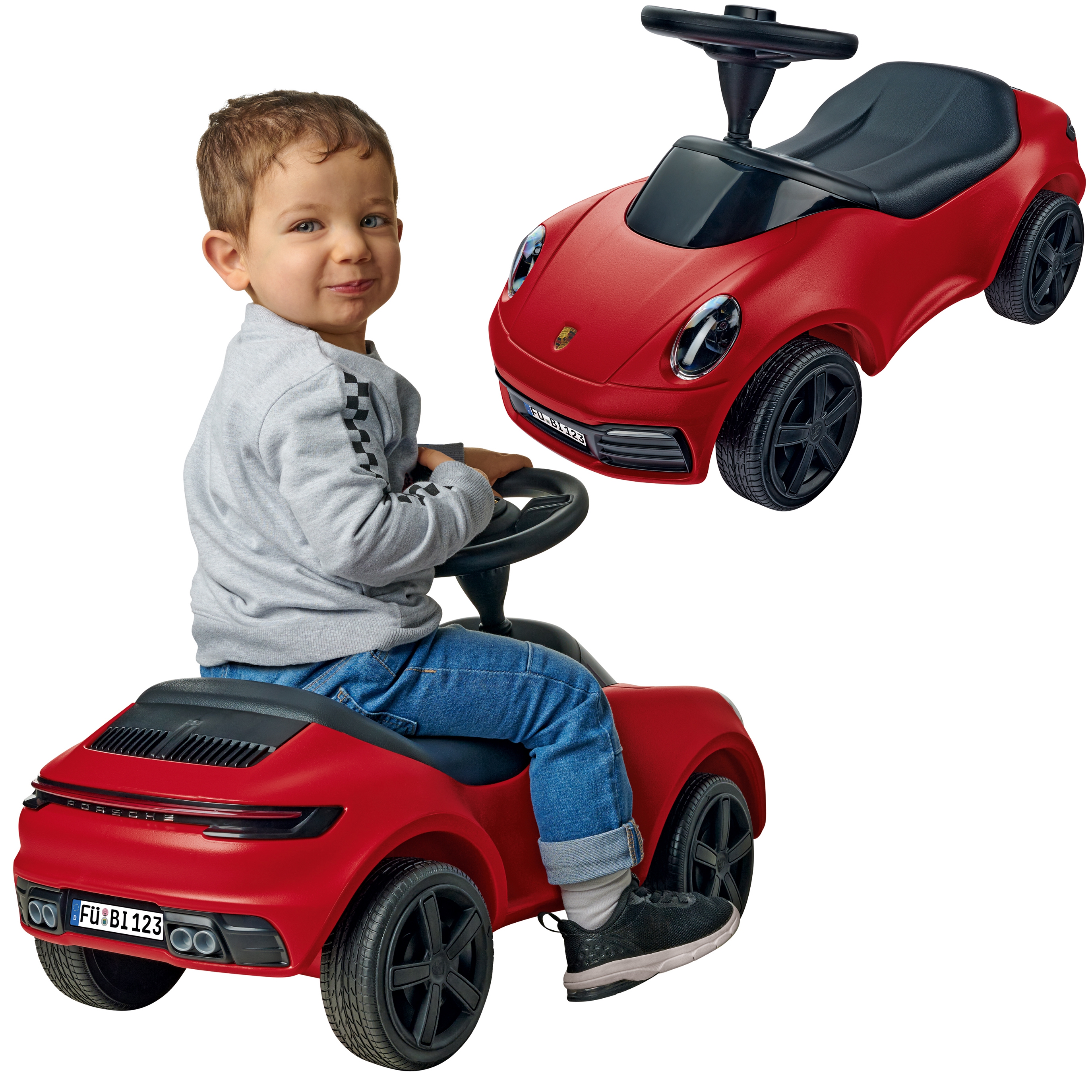 Czerwony jeździk porsche 911 klakson ciche koła