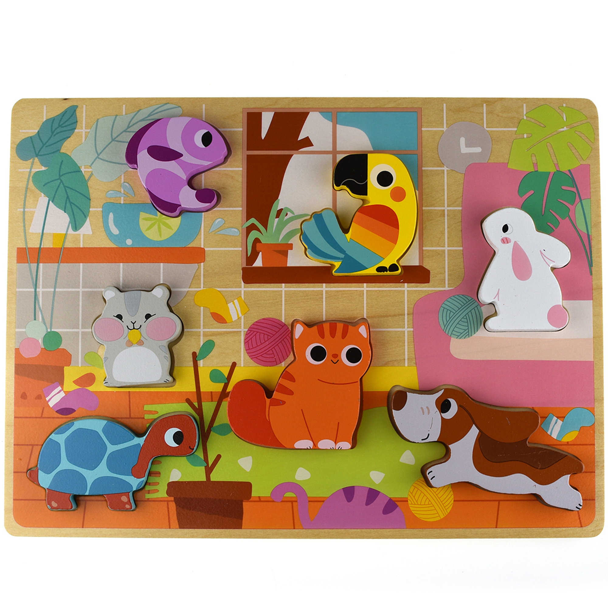 Drewniane puzzle montessori zwierzątka dom dopasuj kształty