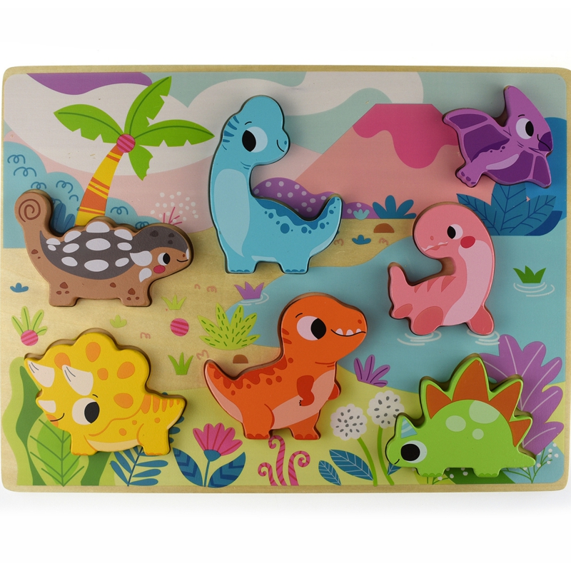 Tooky Toy Drewniane Puzzle Zwierzątka Dinozaury Dopasuj Kształty