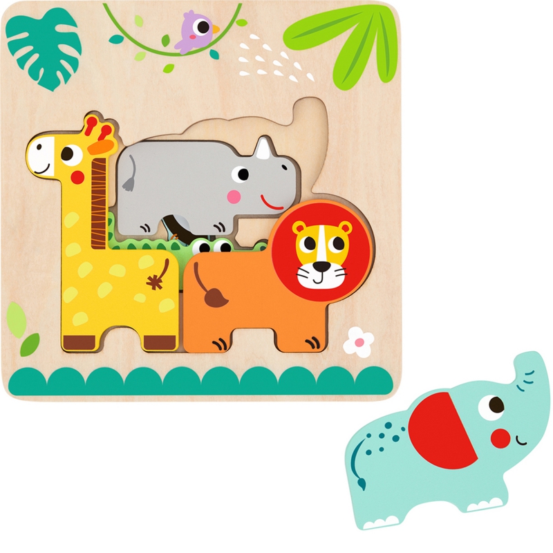 Tooky Toy Drewniane Puzzle Wielowarstwowe Tablica Zwierzątka Leśne 7 el.