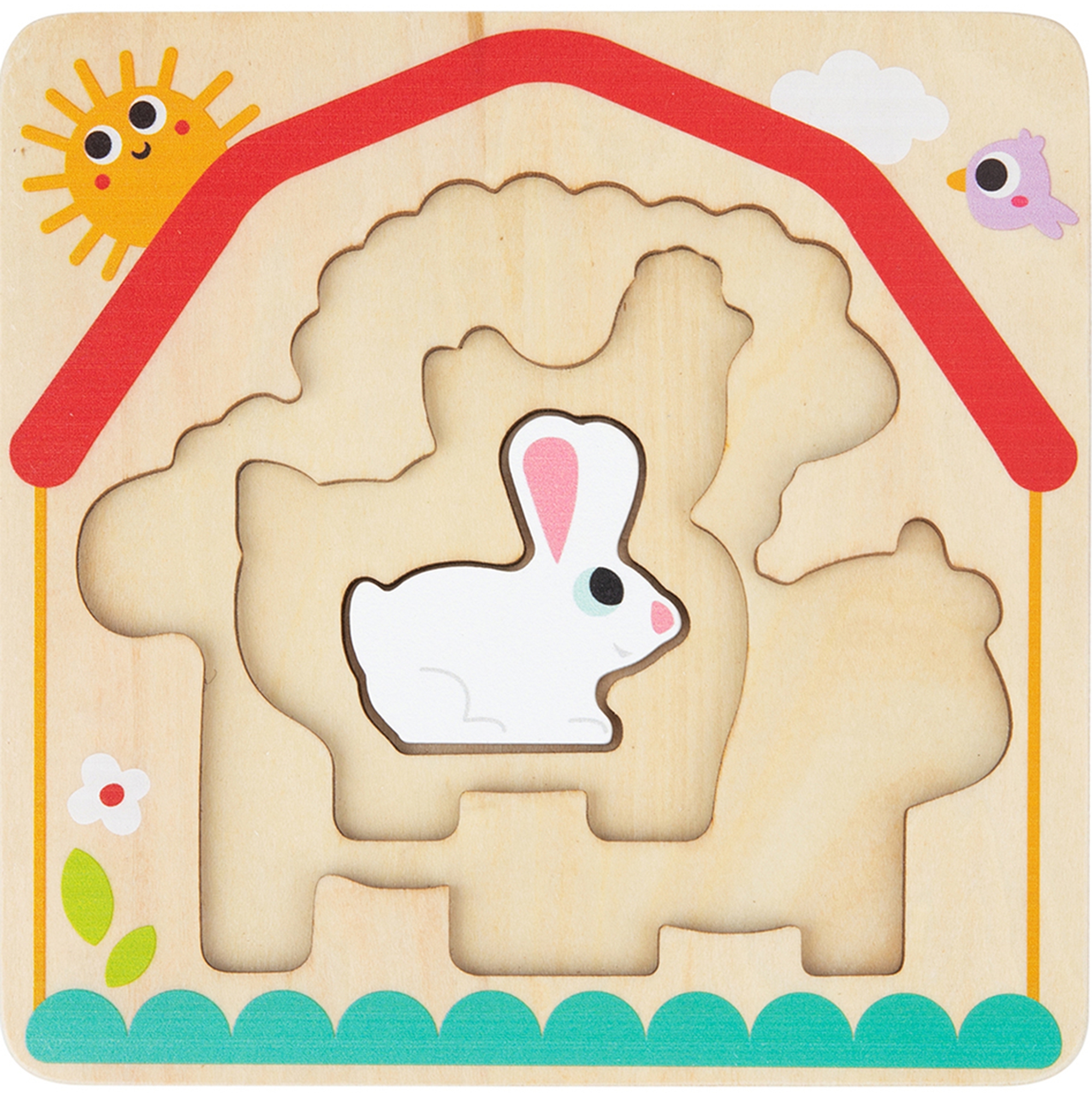 Drewniane puzzle montessori wielowarstwowe tablica zwierzątka na farmie 7 el.