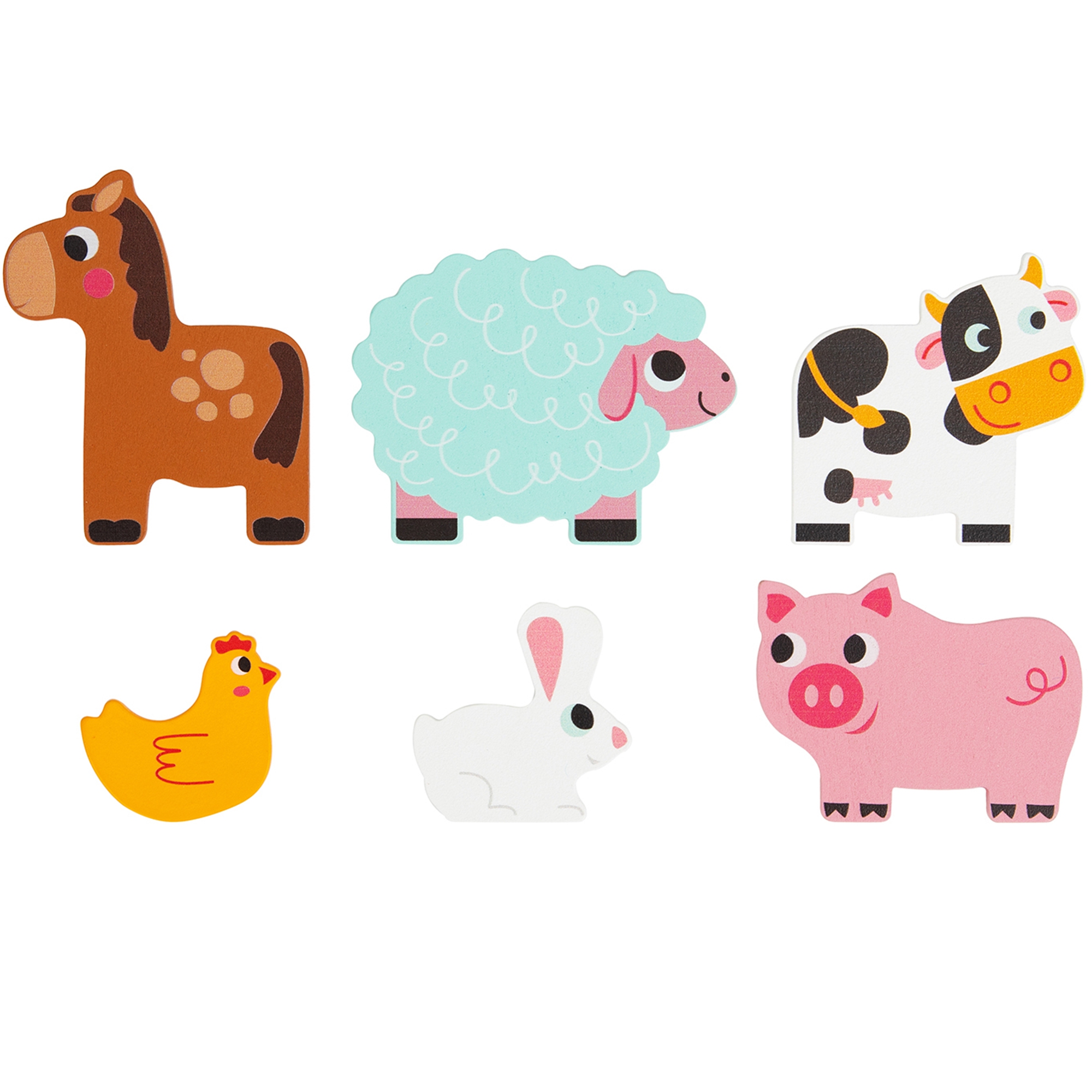 Drewniane puzzle montessori wielowarstwowe tablica zwierzątka na farmie 7 el.
