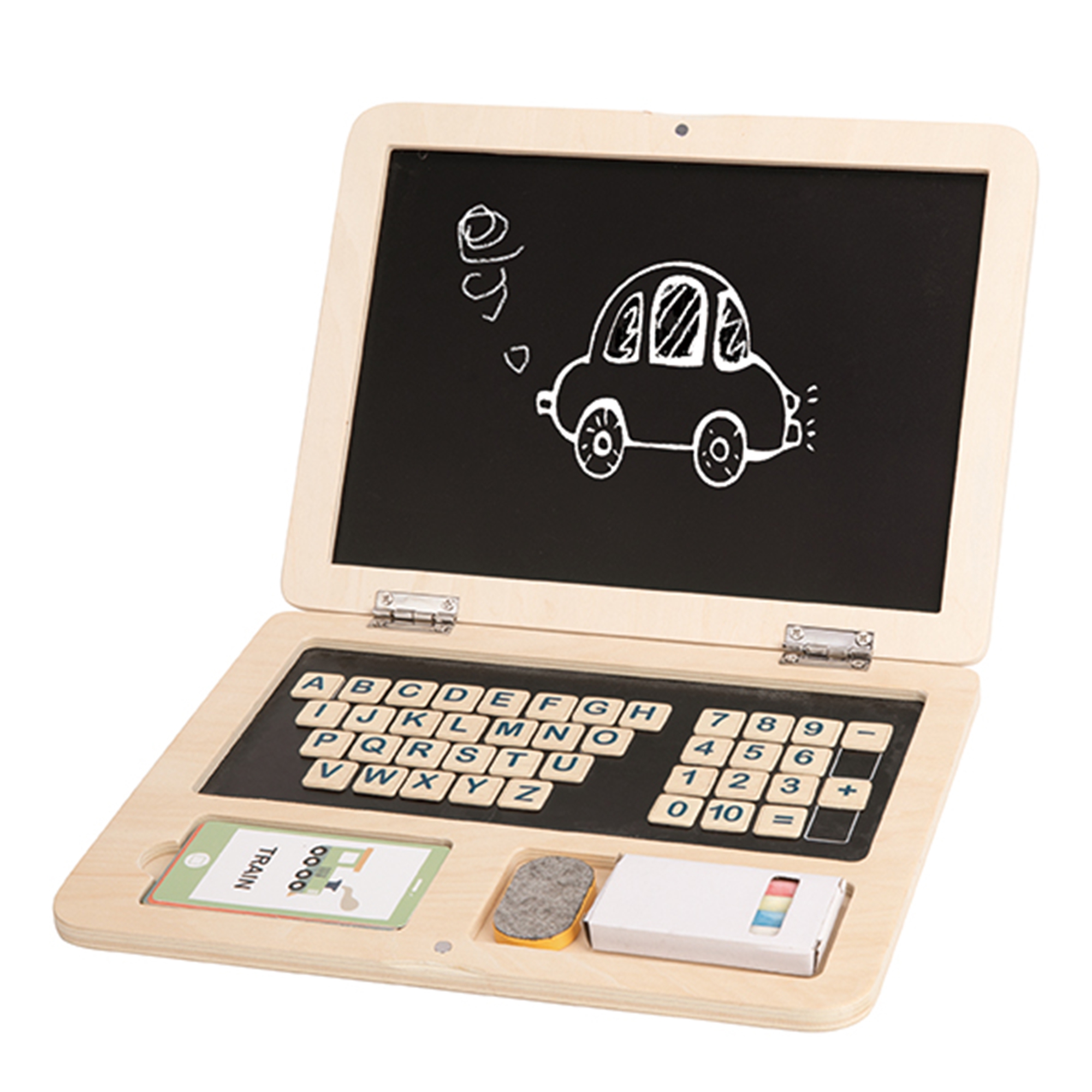 TOOKY TOY Drewniany Laptop Układanka Montessori Puzzle Nauka Literek Pisania Tablica Suchościeralna 58 el.