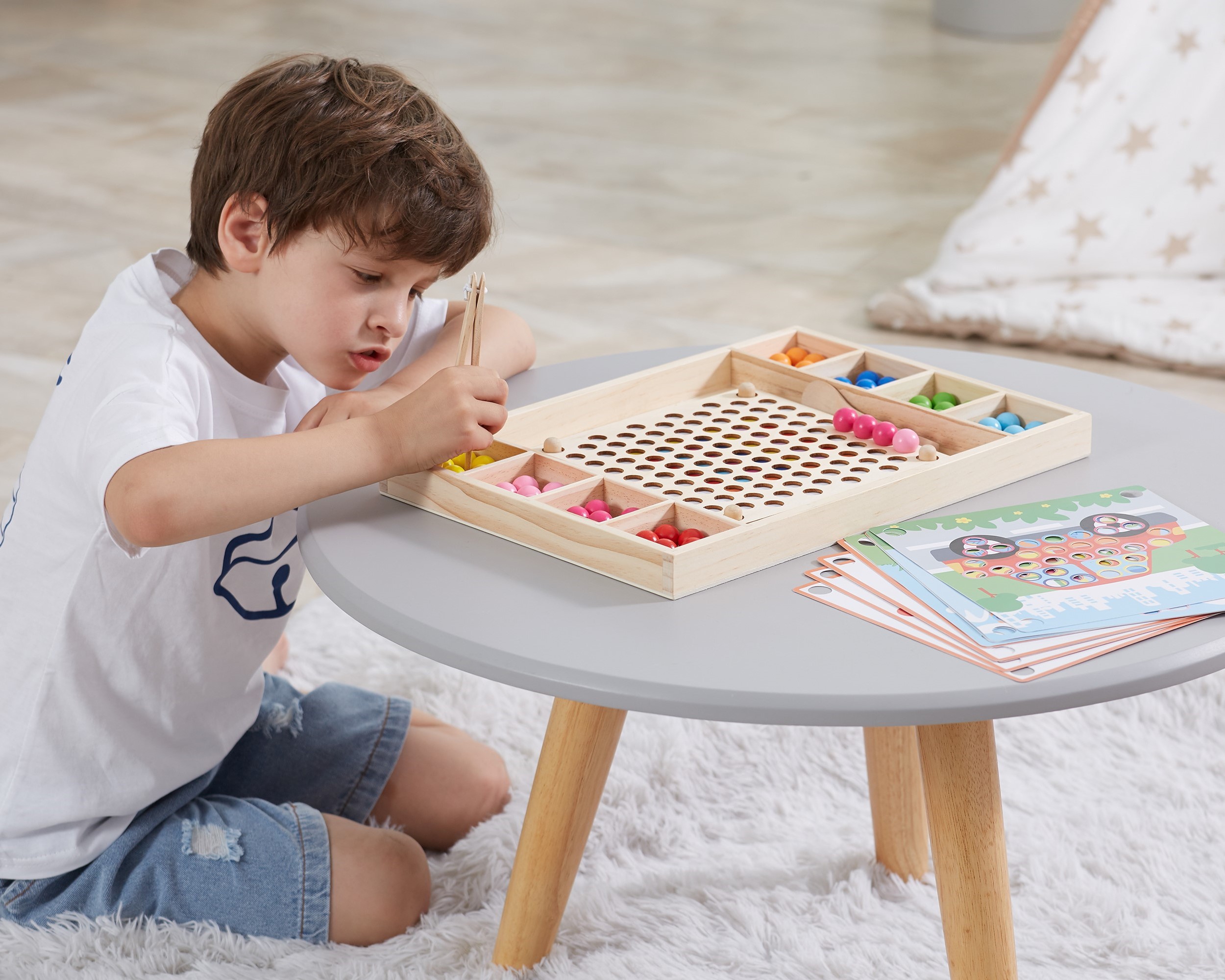 Drewniana gra kulki złap i dopasuj układanka montessori