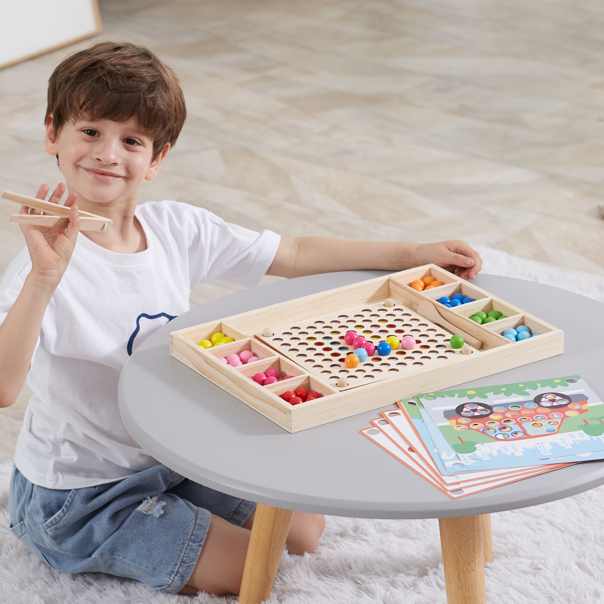 Drewniana gra kulki złap i dopasuj układanka montessori