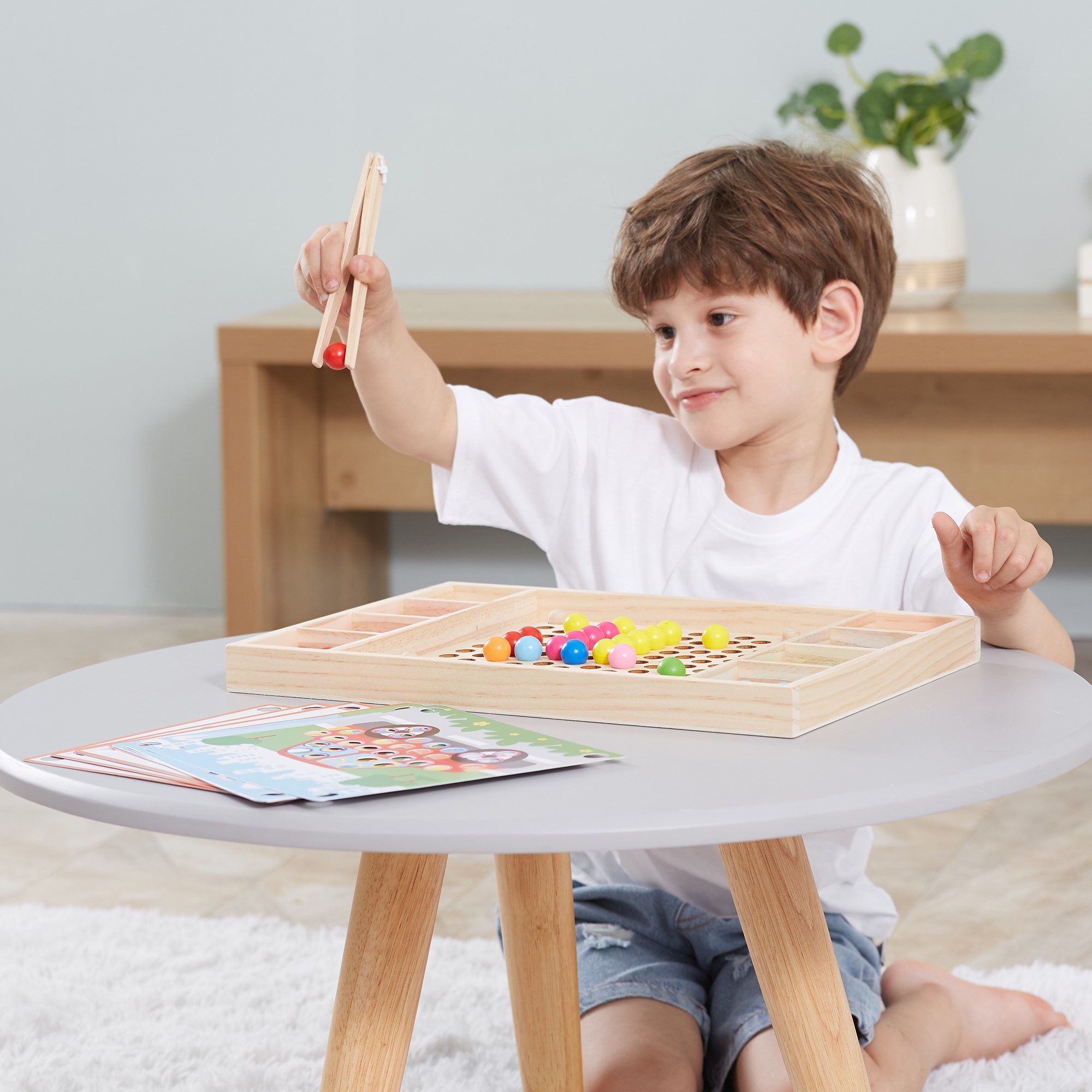 Drewniana gra kulki złap i dopasuj układanka montessori