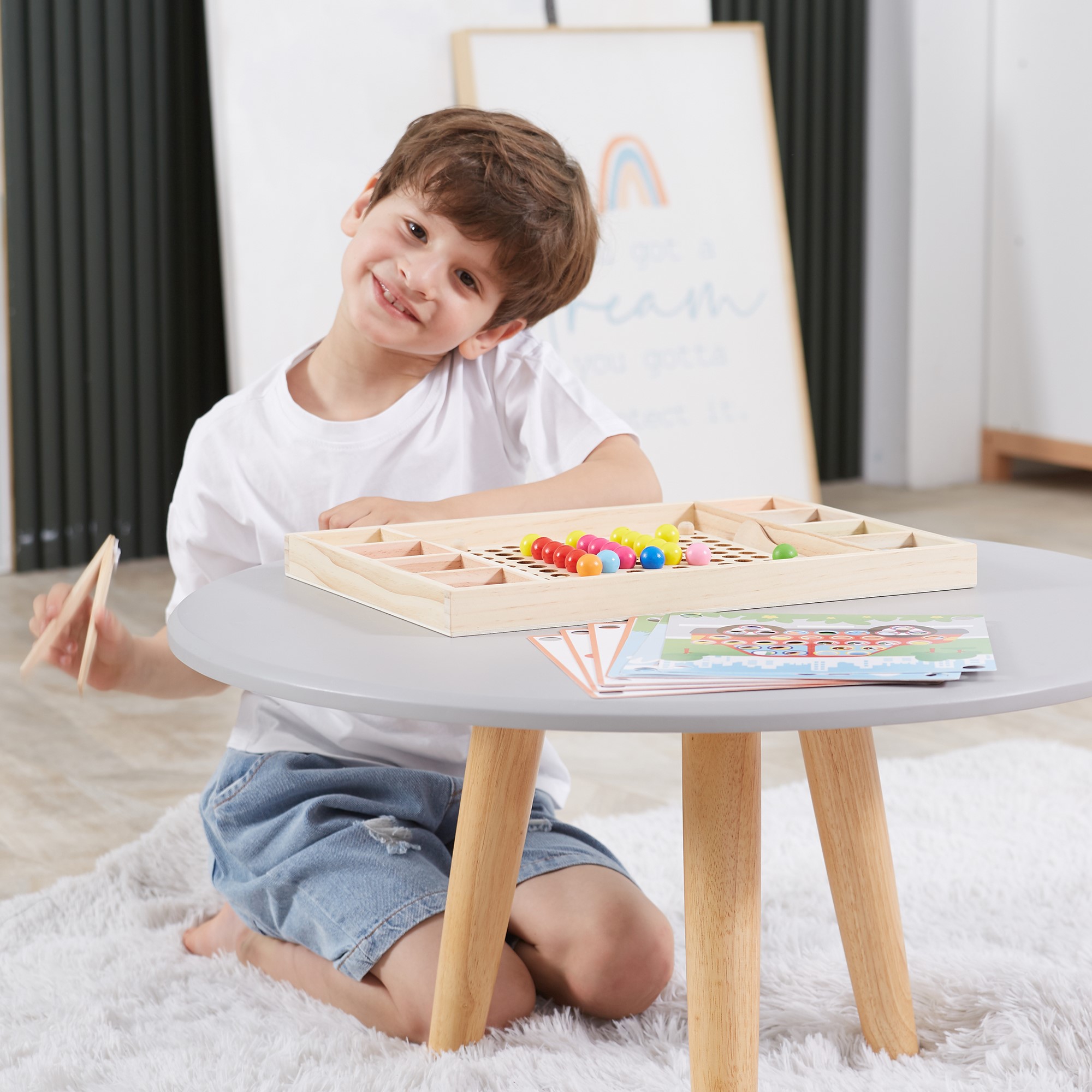 Drewniana gra kulki złap i dopasuj układanka montessori