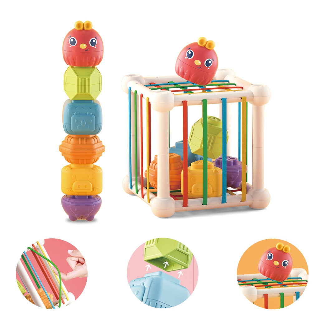 Elastyczna kostka sensoryczna sorter dla dzieci zwierzątka + grzechotka 7 el.
