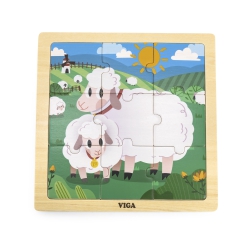 VIGA Handy Wooden Sheep Puzzle 9 pieces