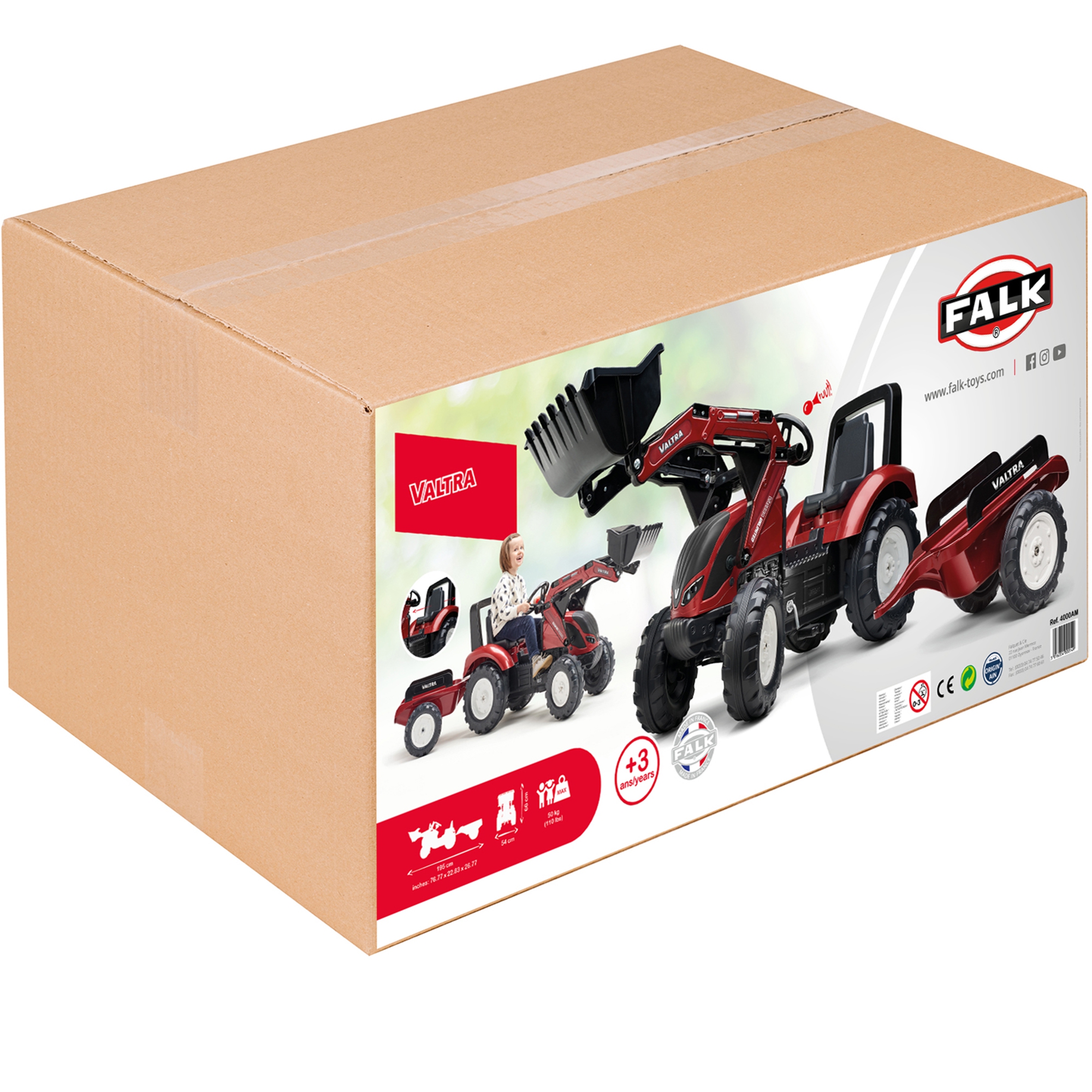 Traktor valtra bordowy na pedały z przyczepką i łyżką od 3 lat
