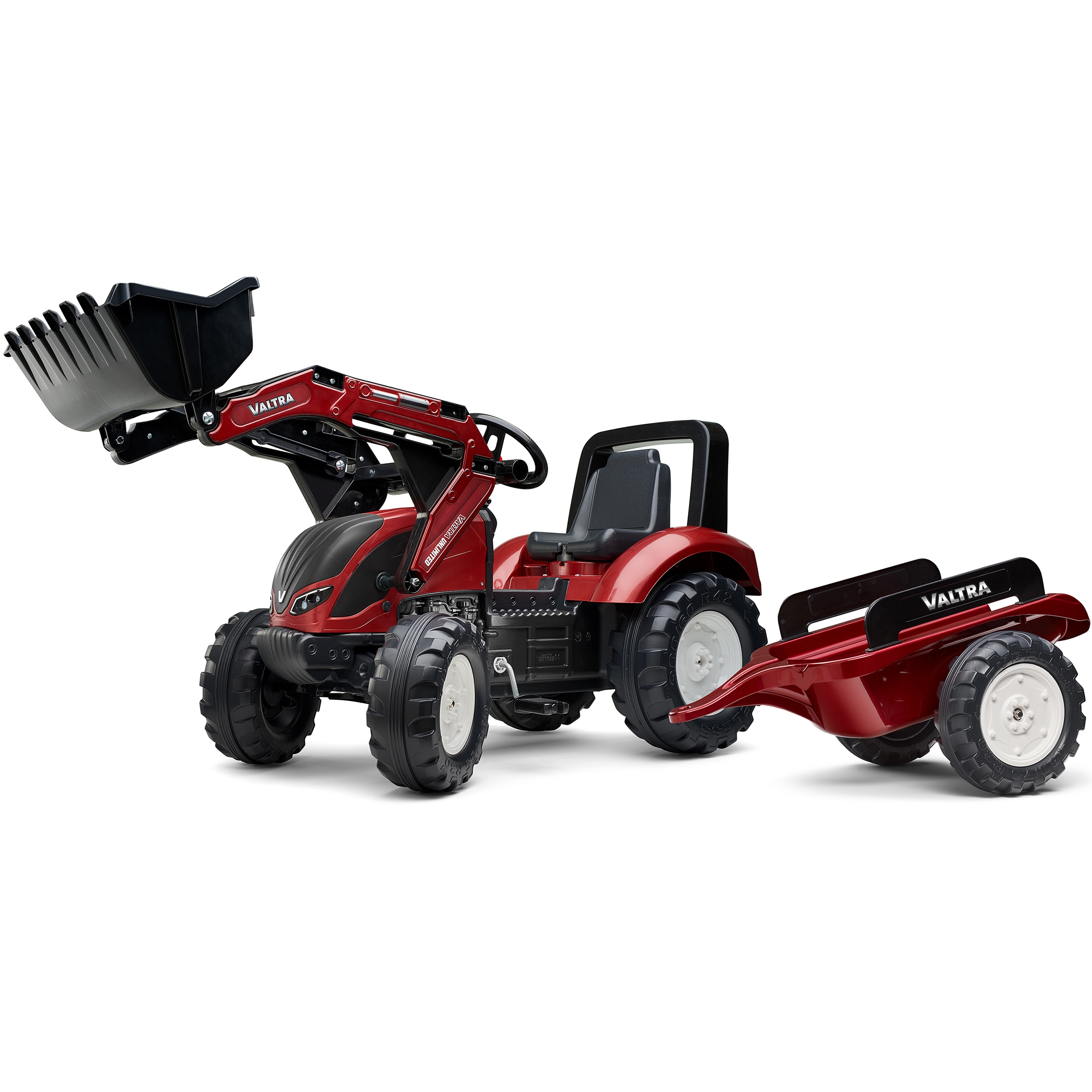 Traktor valtra bordowy na pedały z przyczepką i łyżką od 3 lat