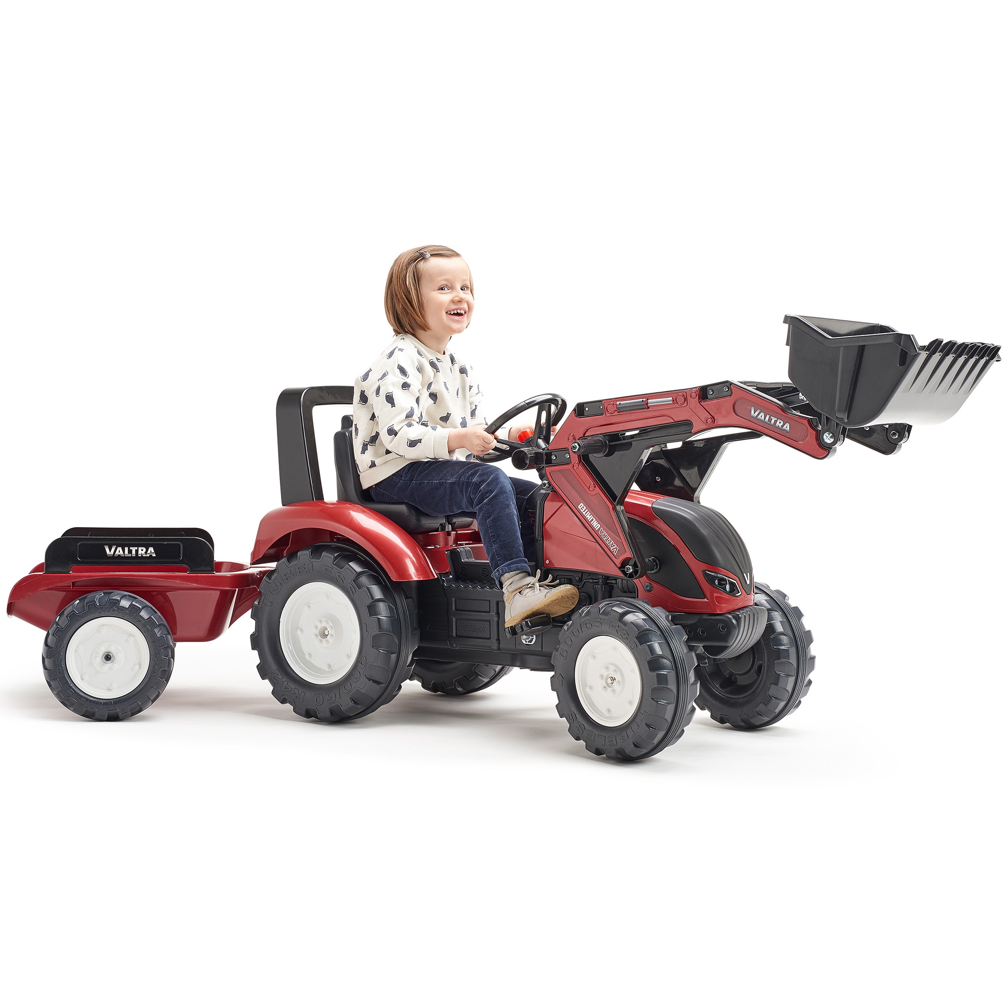 Traktor valtra bordowy na pedały z przyczepką i łyżką od 3 lat