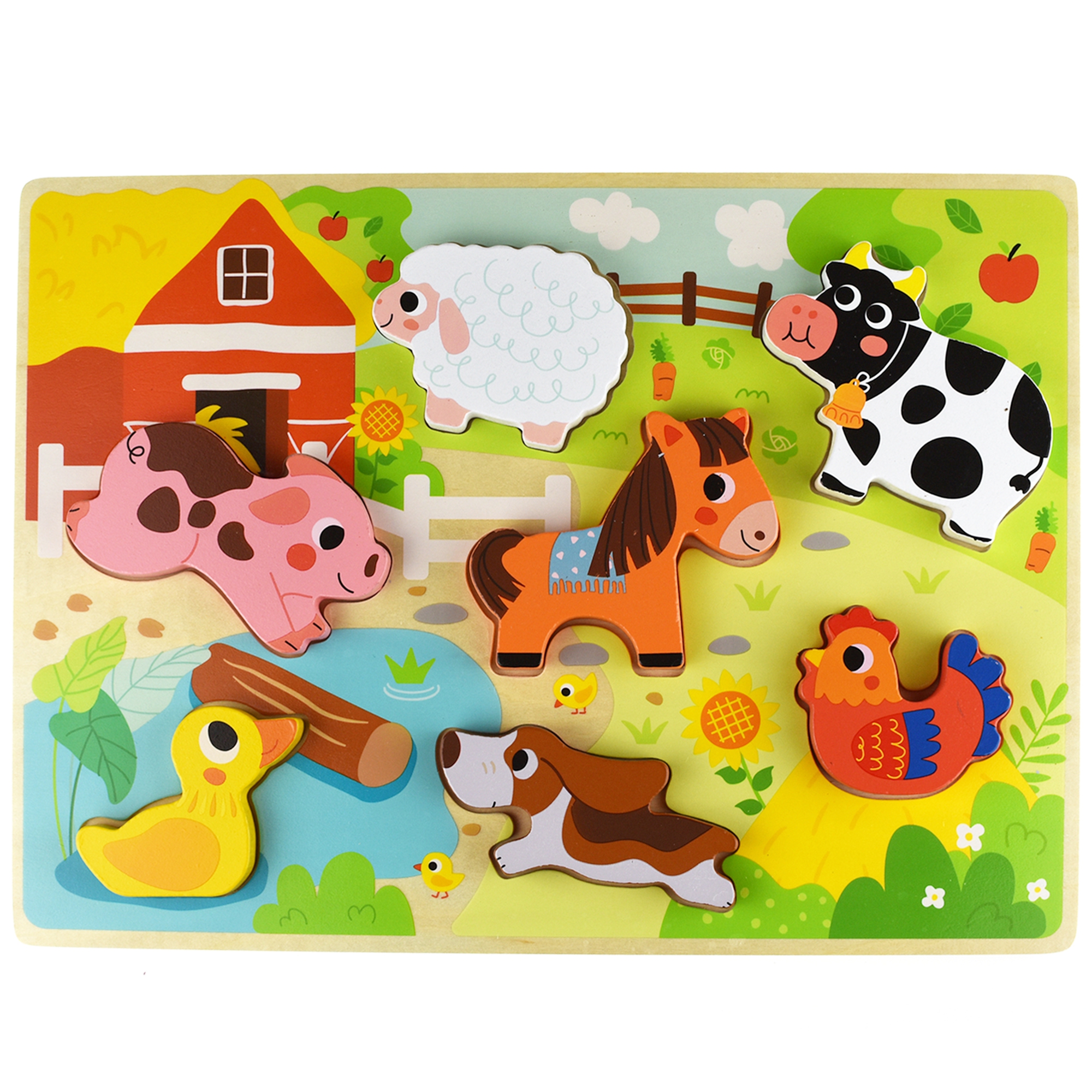 Drewniane puzzle montessori zwierzątka farma dopasuj kształty