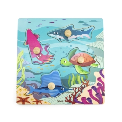 VIGA Wooden Puzzle with Pins, Sea and Water Animals 12m+