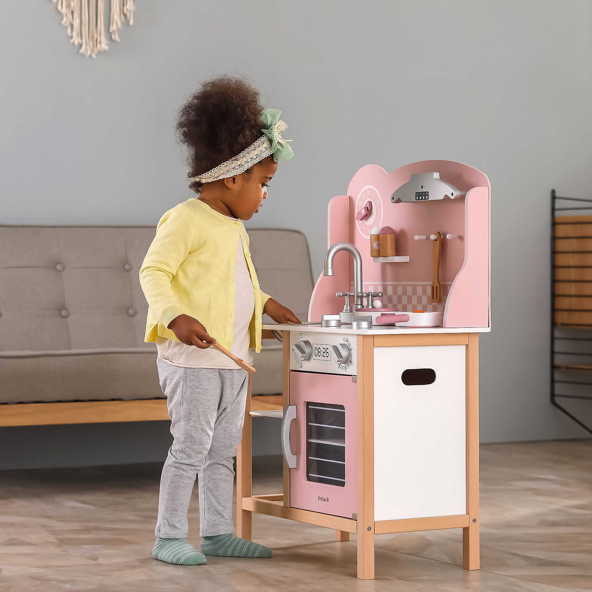 Polarb drewniana kuchnia z akcesoriami silver - pink