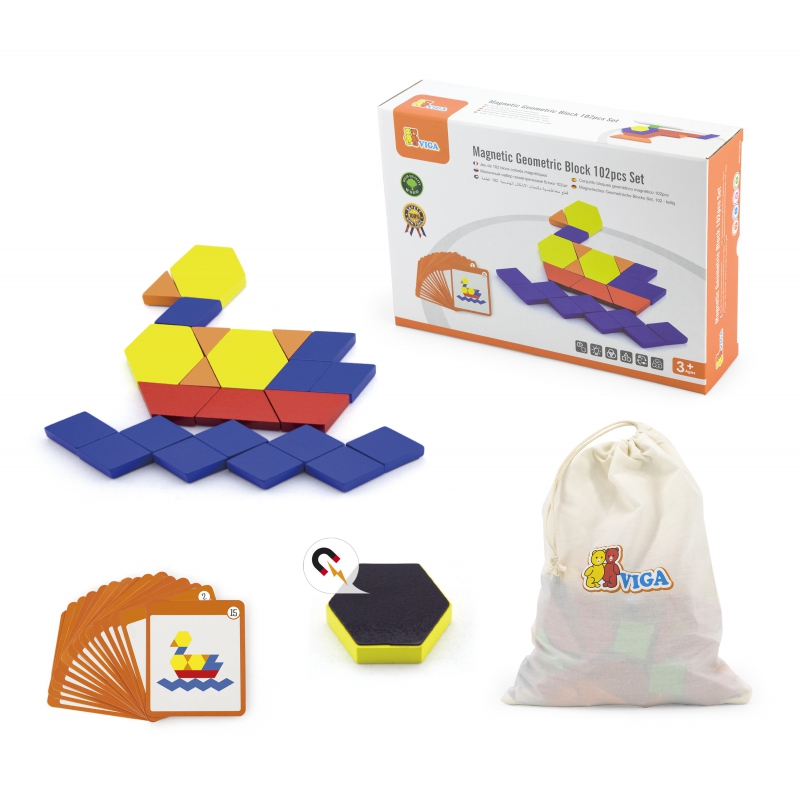 Drewniana Mozaika Geometryczna Viga Toys Układanka Logiczna Klocki 102 el