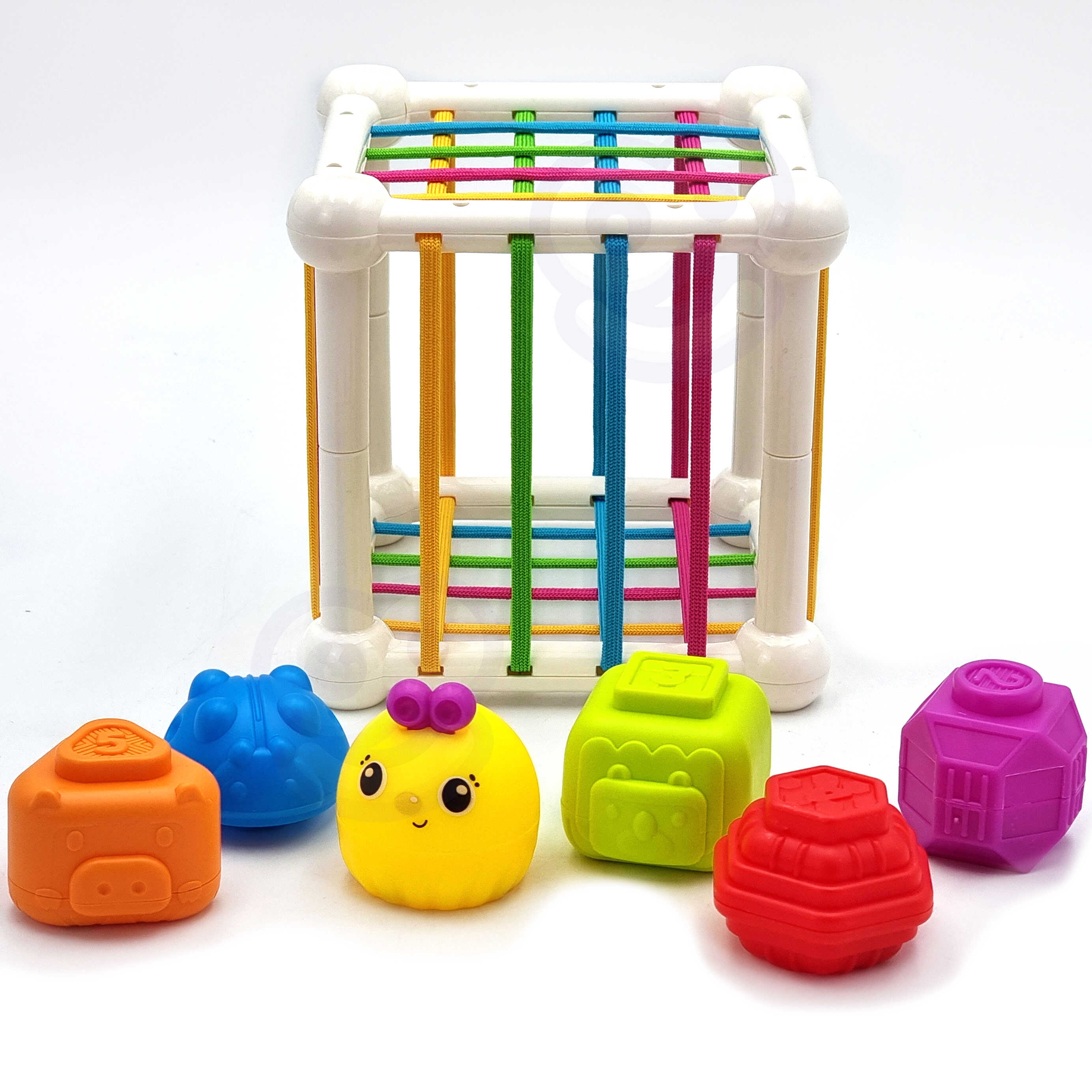 Elastyczna kostka sensoryczna sorter dla dzieci zwierzątka + grzechotka 7 el.